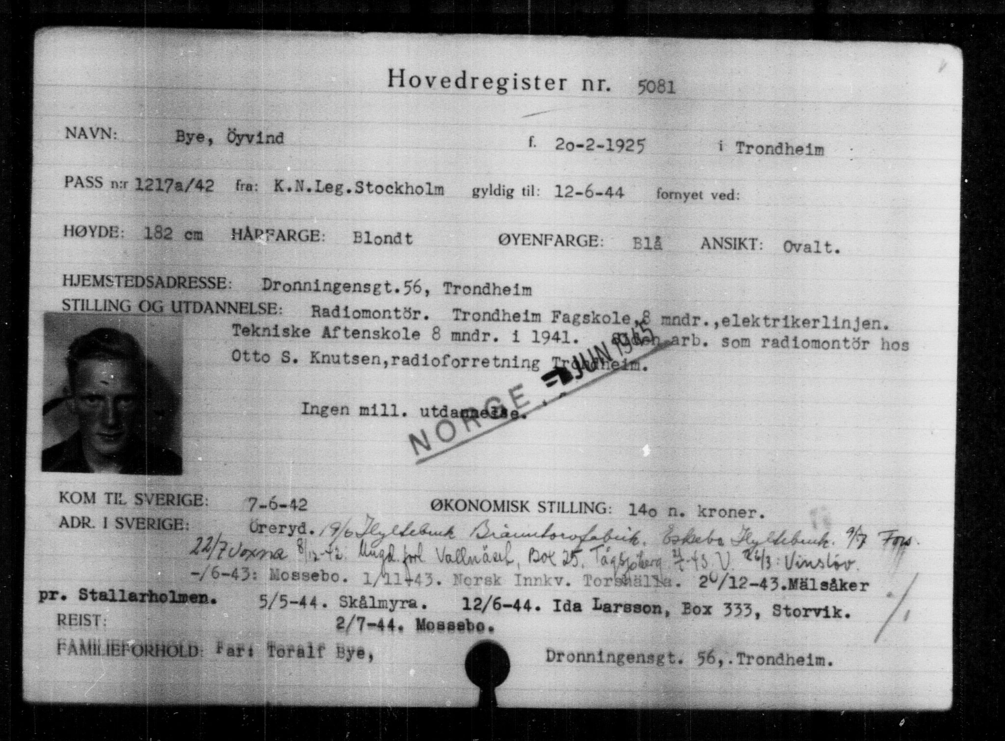 Utenriksstasjonene, Legasjonen i Stockholm, Flyktningkontoret, AV/RA-S-6753/V/Va/L0004: Kjesäterkartoteket, flyktninger med registreringsnr. 3496-6610, 1940-1945, p. 1874