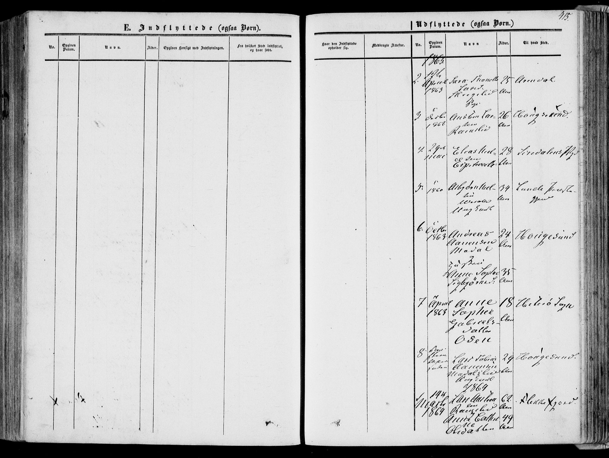 Bakke sokneprestkontor, SAK/1111-0002/F/Fa/Faa/L0006: Parish register (official) no. A 6, 1855-1877, p. 415