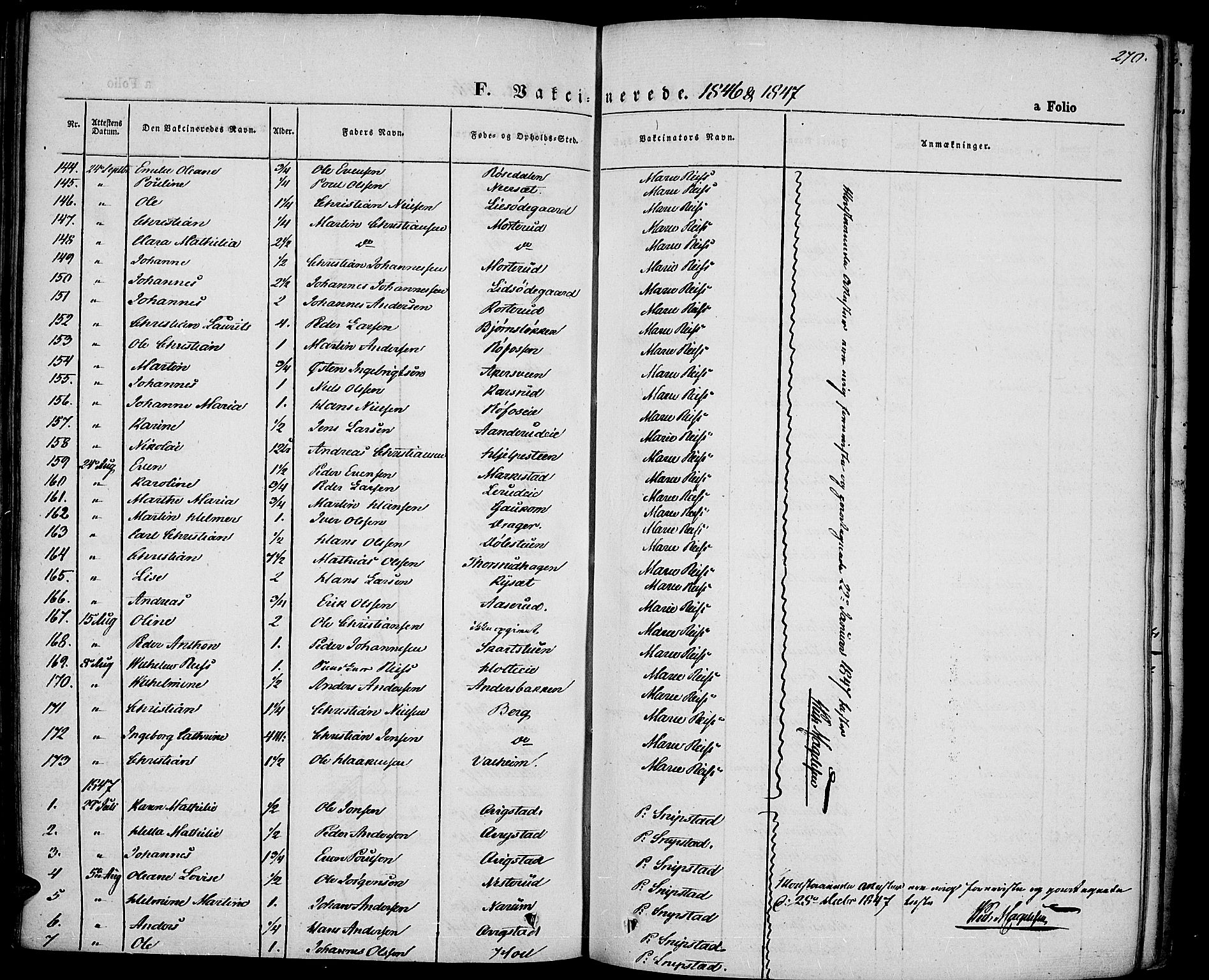 Vestre Toten prestekontor, SAH/PREST-108/H/Ha/Haa/L0004: Parish register (official) no. 4, 1844-1849, p. 270