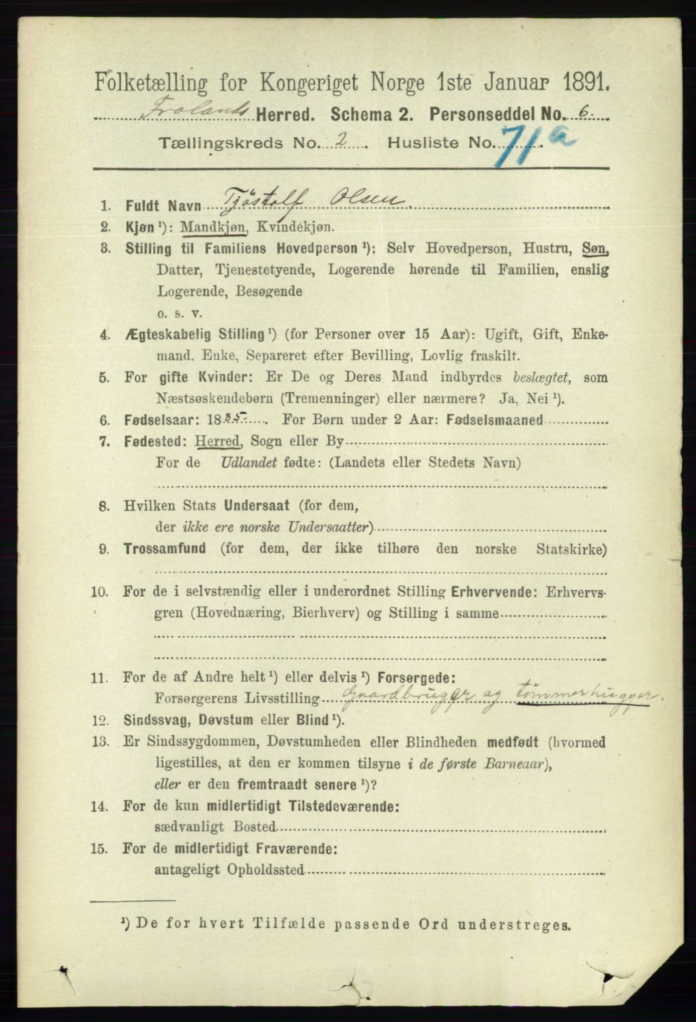 RA, 1891 census for 0919 Froland, 1891, p. 955