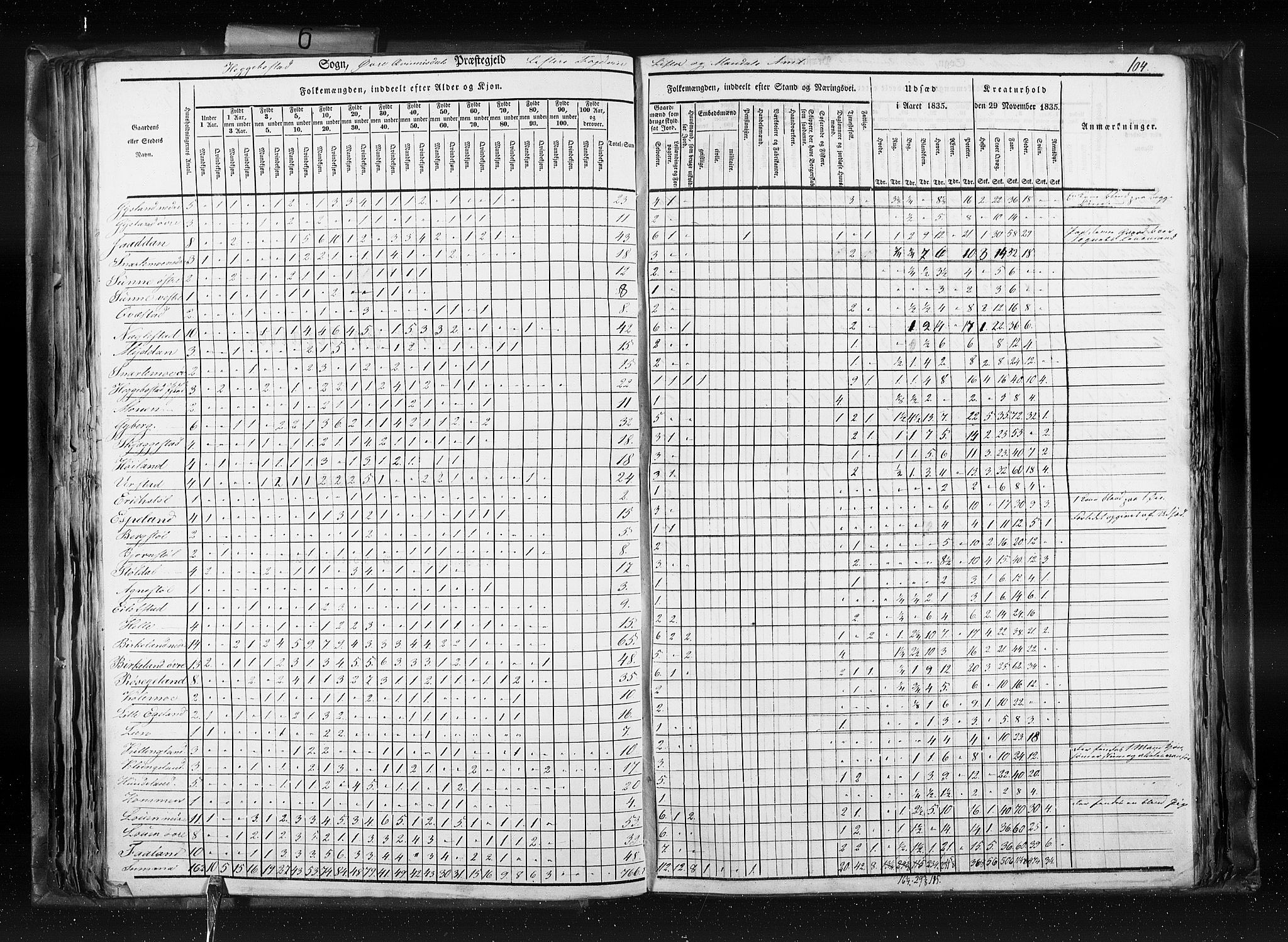 RA, Census 1835, vol. 6: Lister og Mandal amt og Stavanger amt, 1835, p. 104