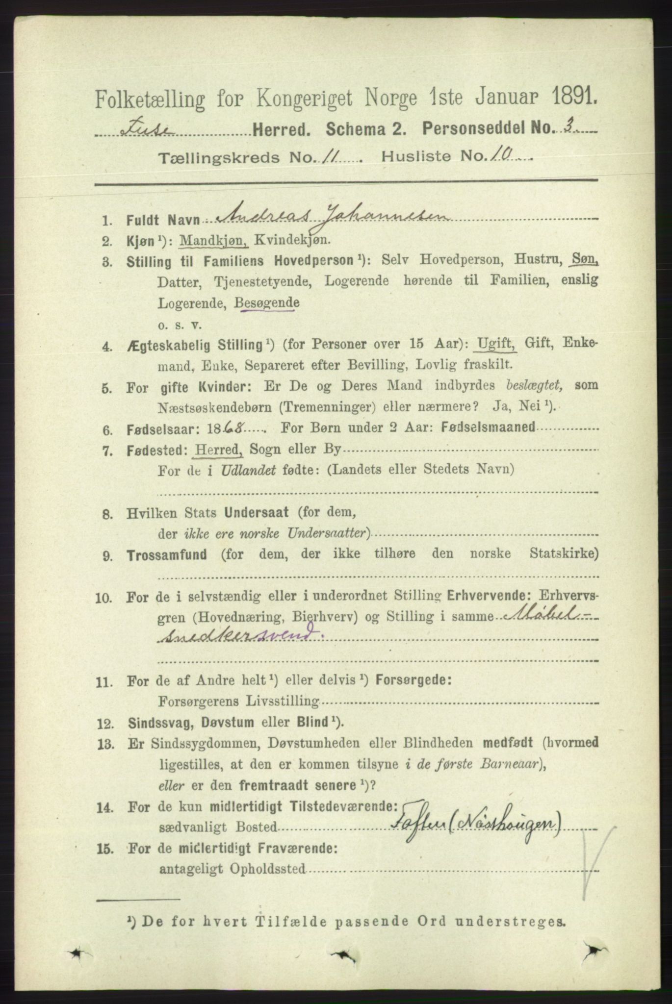 RA, 1891 census for 1241 Fusa, 1891, p. 2169