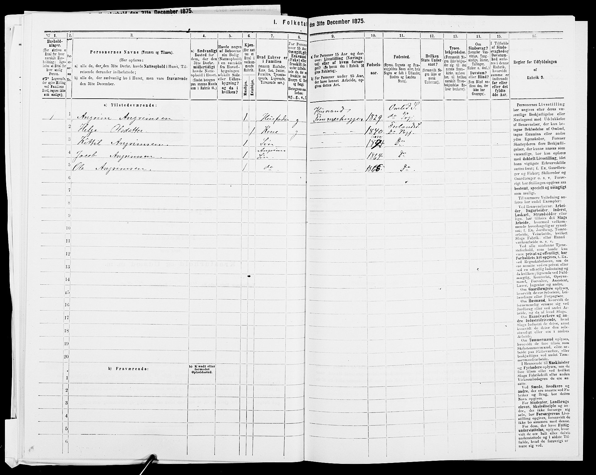 SAK, 1875 census for 0919P Froland, 1875, p. 497