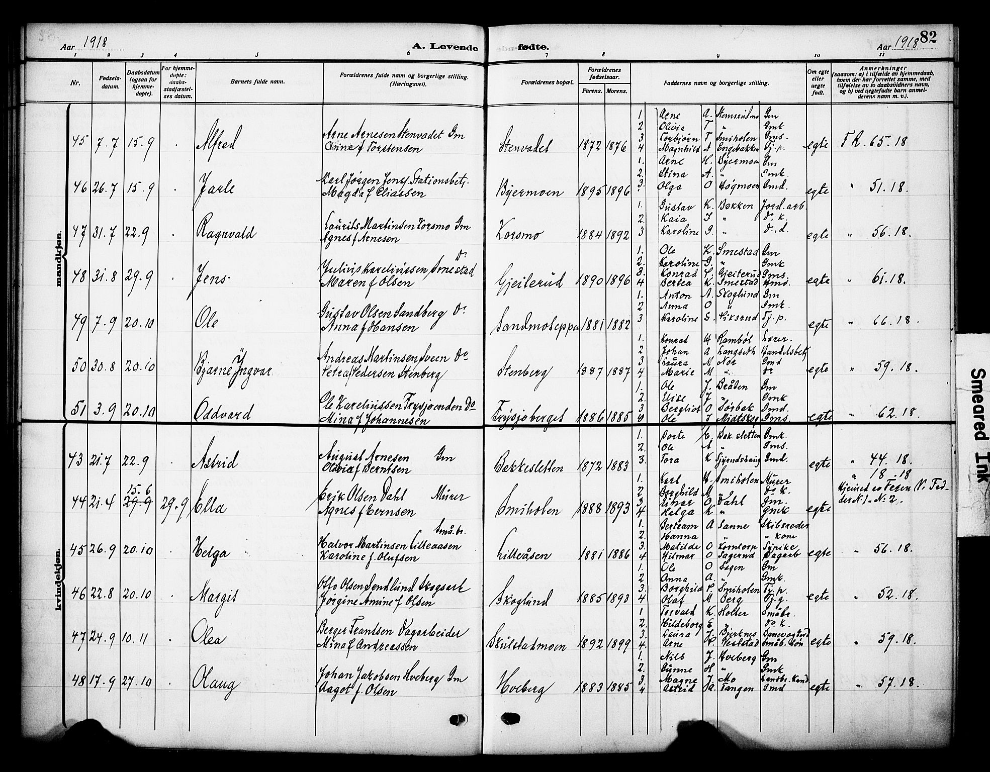 Grue prestekontor, AV/SAH-PREST-036/H/Ha/Haa/L0015: Parish register (official) no. 15, 1911-1922, p. 82