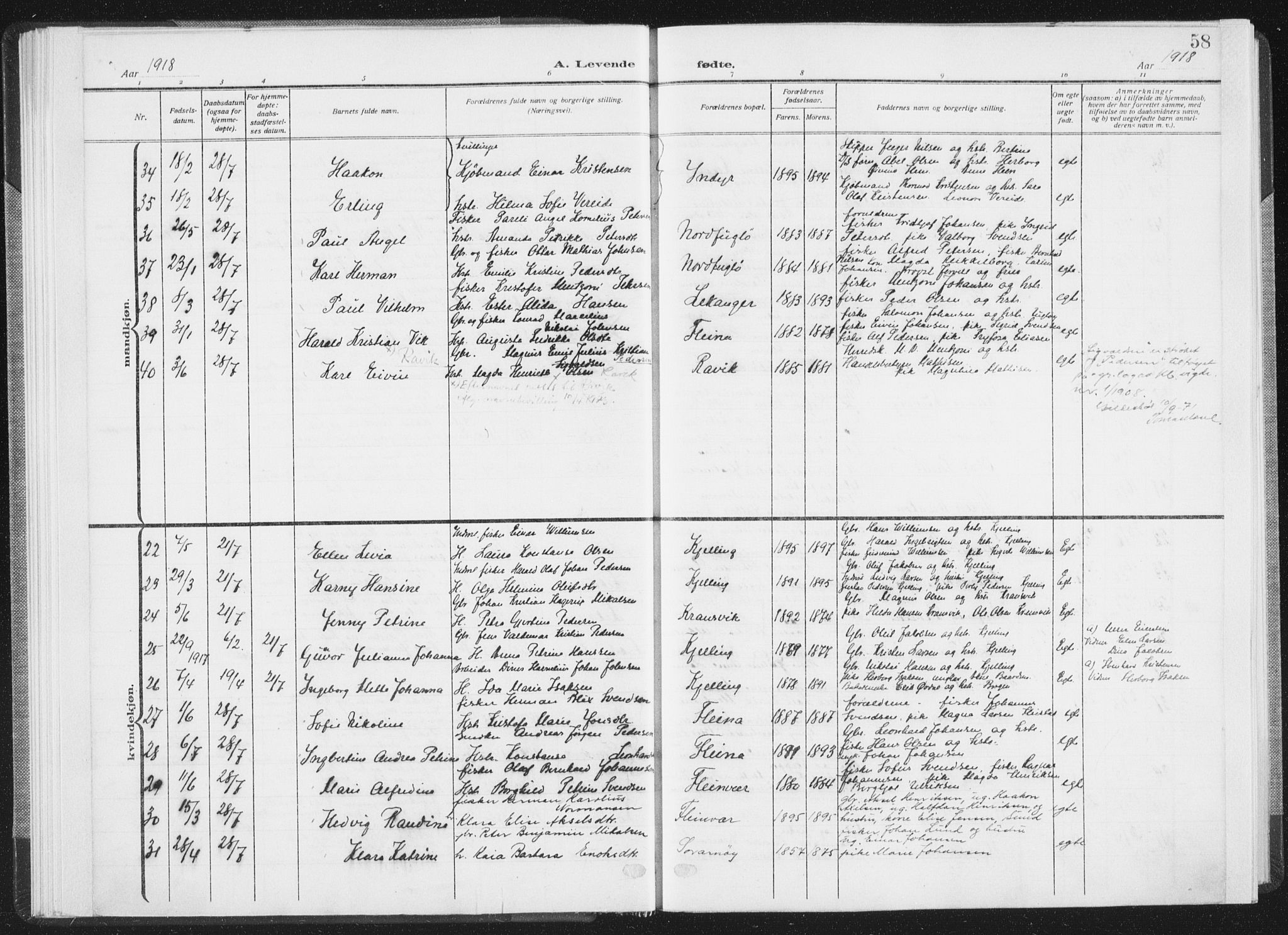 Ministerialprotokoller, klokkerbøker og fødselsregistre - Nordland, SAT/A-1459/805/L0104: Parish register (official) no. 805A09, 1909-1926, p. 58