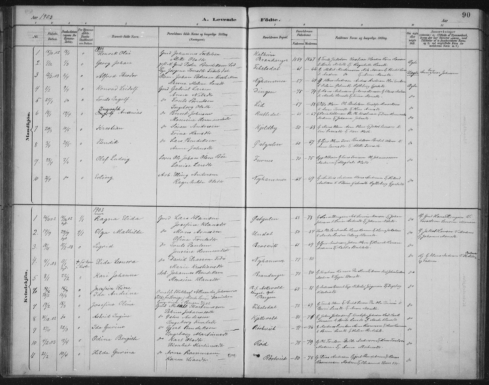 Gulen sokneprestembete, AV/SAB-A-80201/H/Hab/Habb/L0003: Parish register (copy) no. B 3, 1884-1907, p. 90