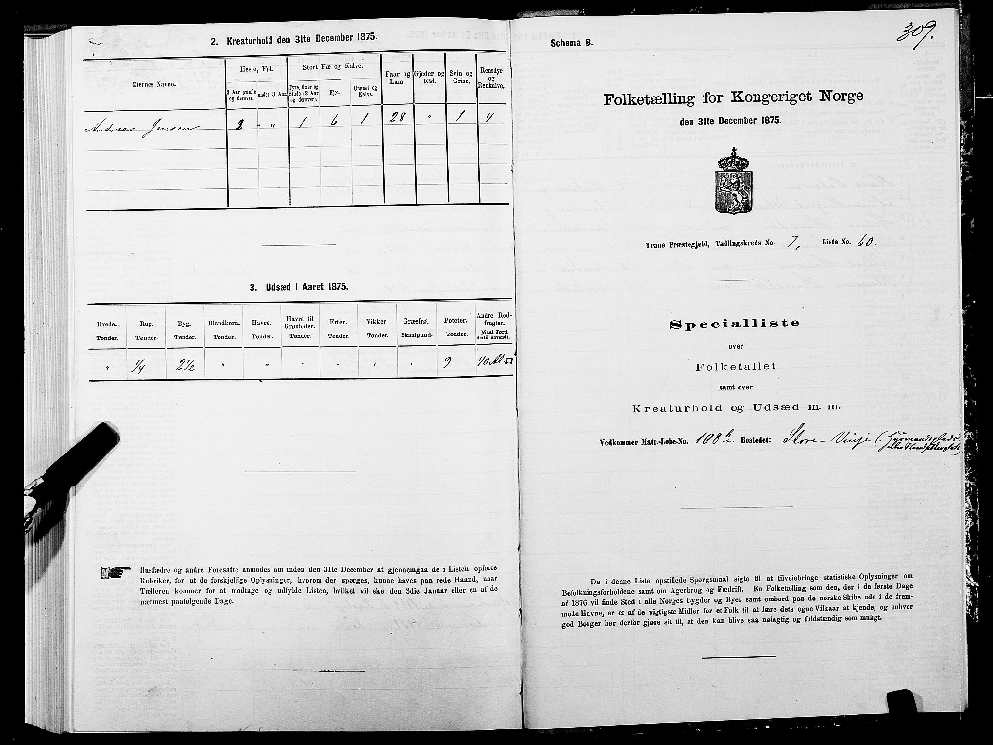 SATØ, 1875 census for 1927P Tranøy, 1875, p. 3309