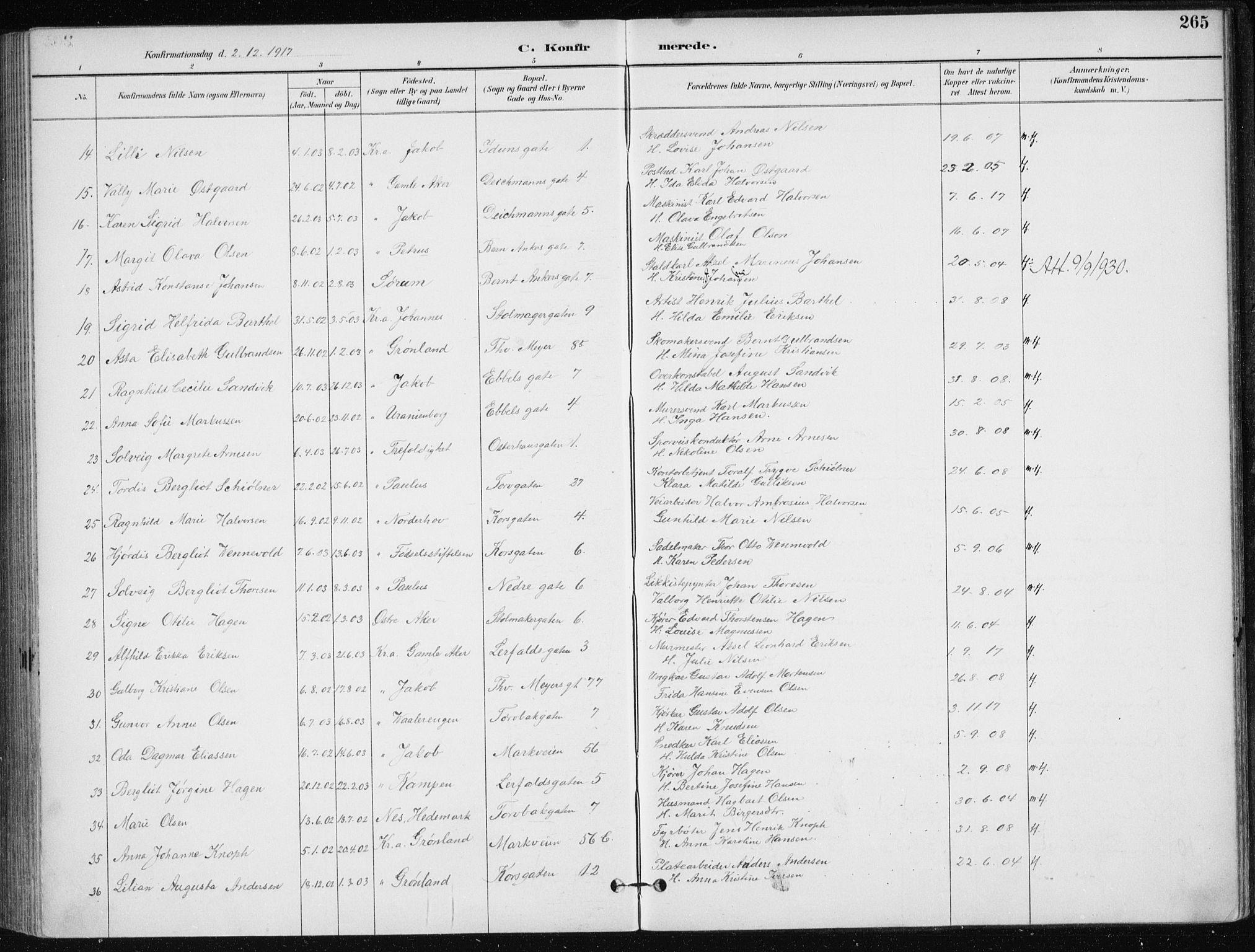 Jakob prestekontor Kirkebøker, SAO/A-10850/F/Fa/L0008: Parish register (official) no. 8, 1892-1924, p. 265