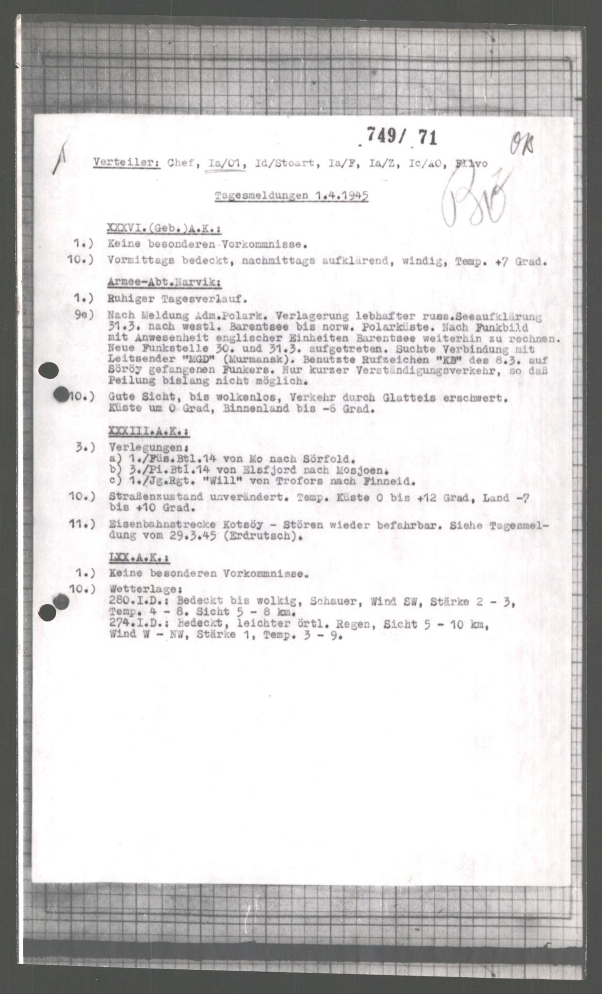 Forsvarets Overkommando. 2 kontor. Arkiv 11.4. Spredte tyske arkivsaker, AV/RA-RAFA-7031/D/Dar/Dara/L0004: Krigsdagbøker for 20. Gebirgs-Armee-Oberkommando (AOK 20), 1945, p. 329