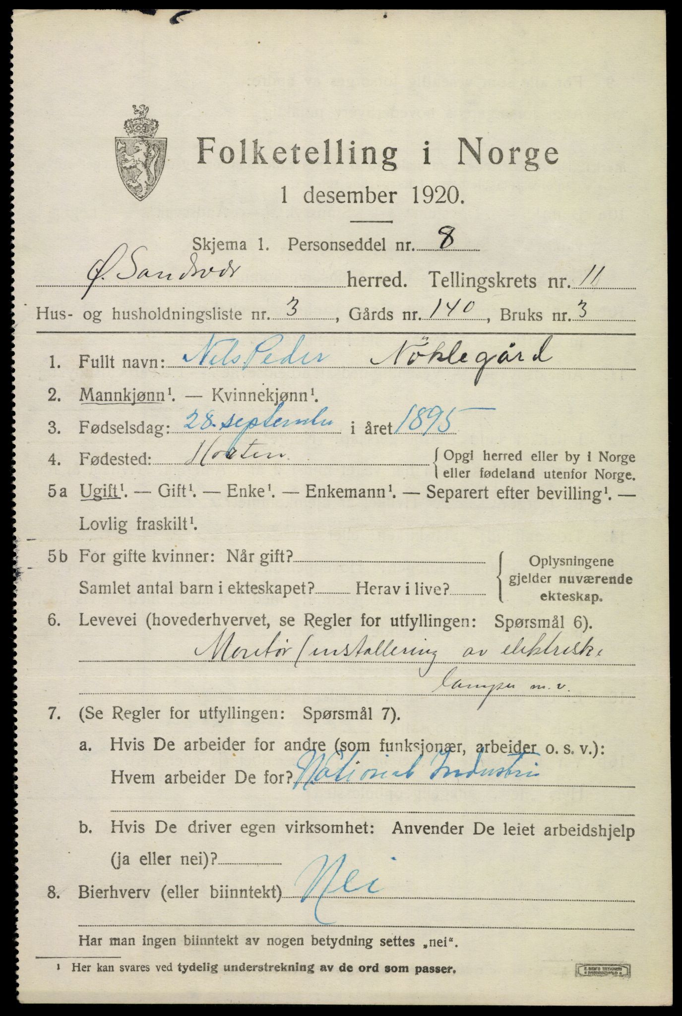 SAKO, 1920 census for Øvre Sandsvær, 1920, p. 5762