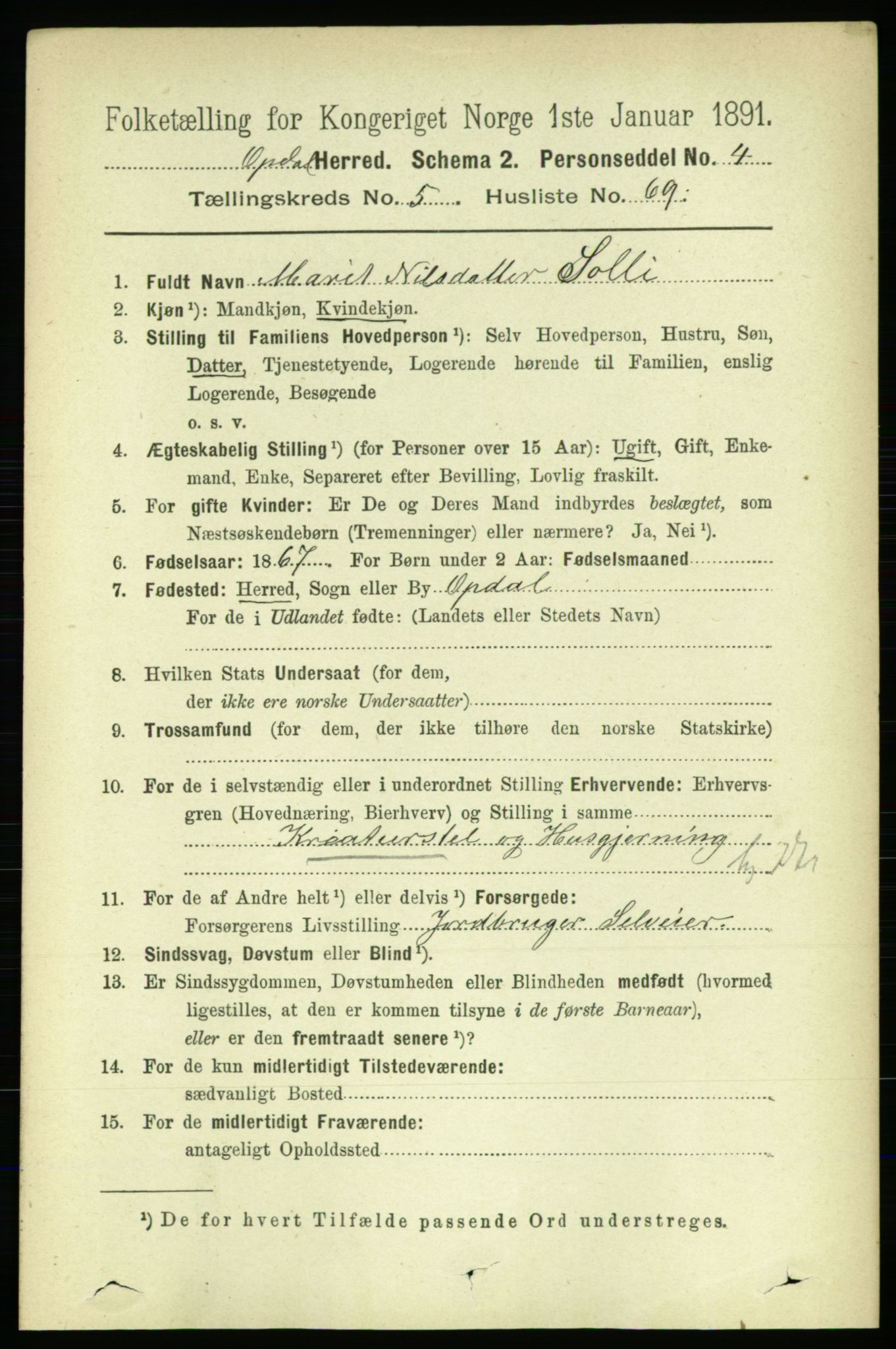 RA, 1891 census for 1634 Oppdal, 1891, p. 2660