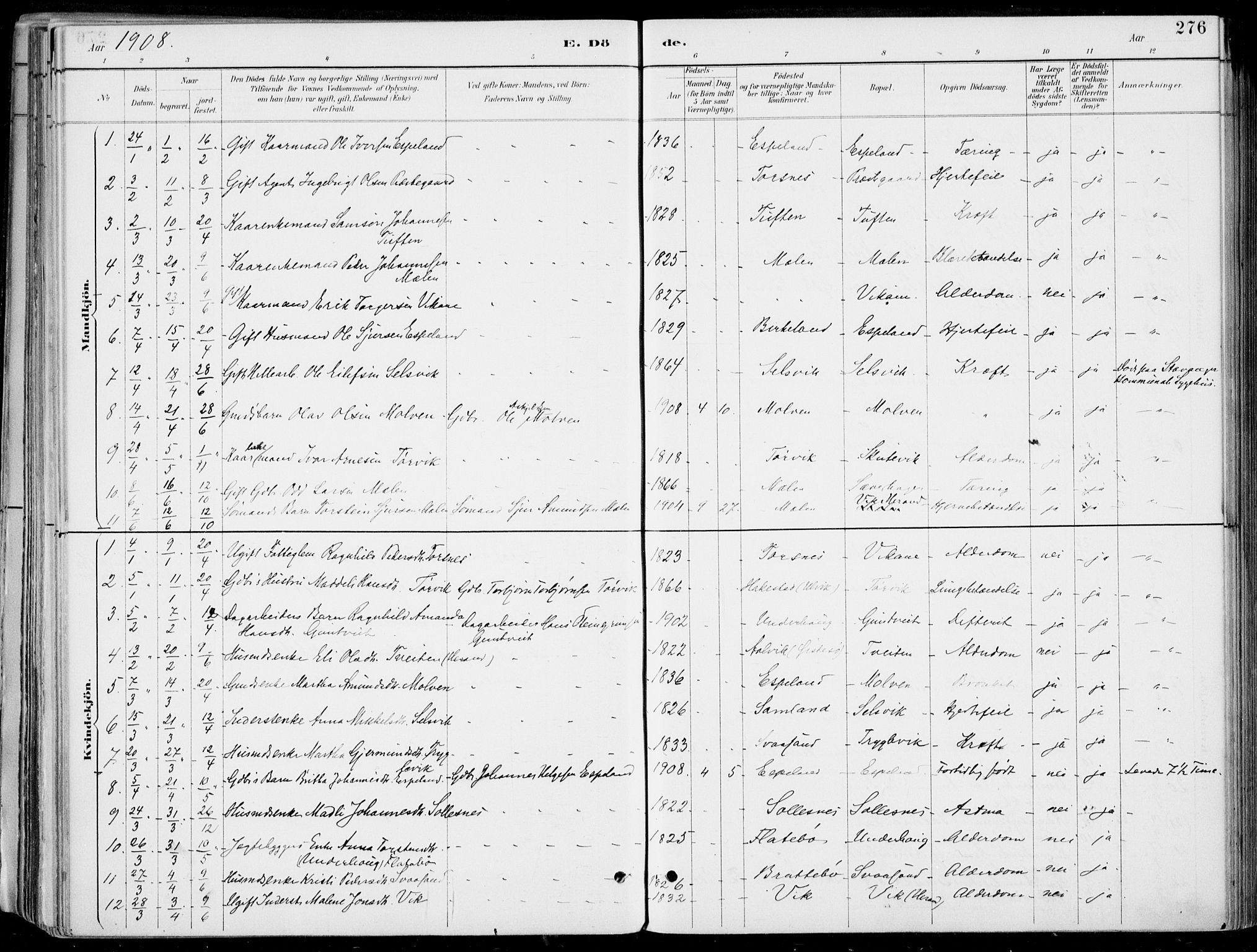 Strandebarm sokneprestembete, SAB/A-78401/H/Haa: Parish register (official) no. E  1, 1886-1908, p. 276