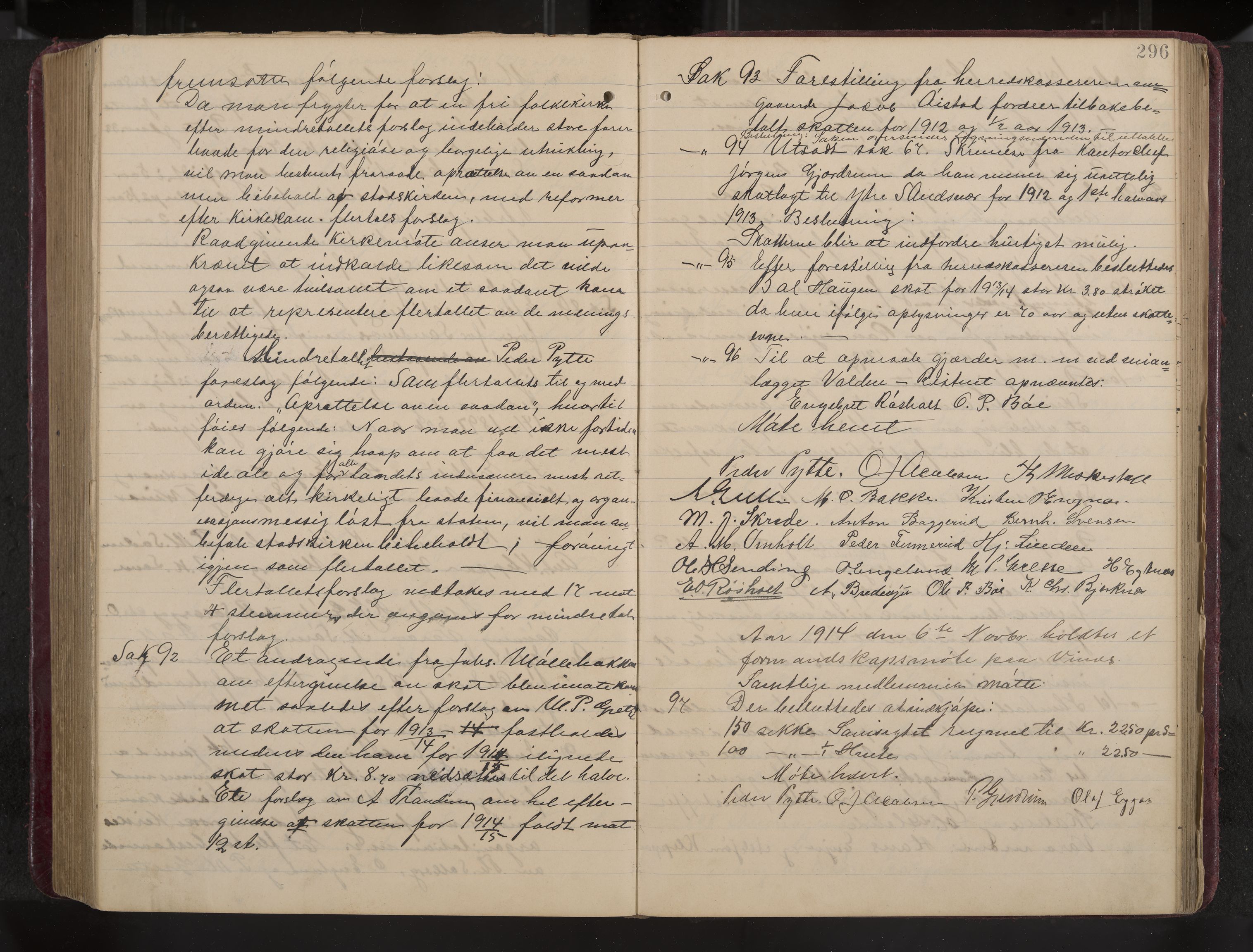 Ytre Sandsvær formannskap og sentraladministrasjon, IKAK/0629021/A/Aa/L0001: Møtebok med register, 1902-1919, p. 296