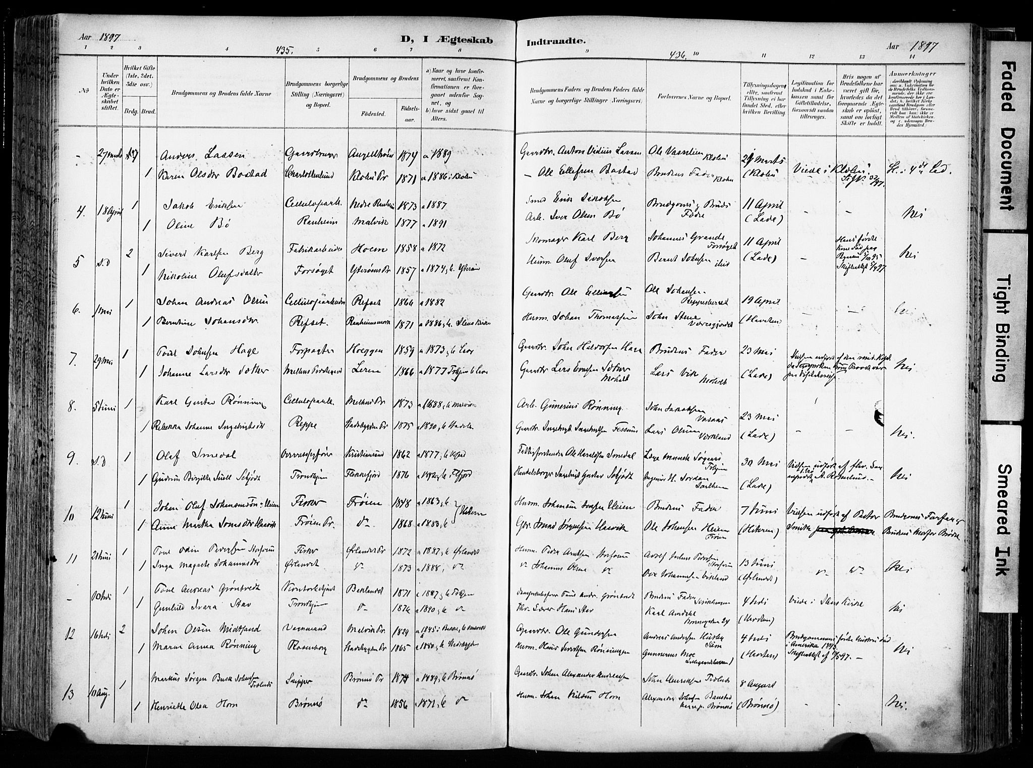 Ministerialprotokoller, klokkerbøker og fødselsregistre - Sør-Trøndelag, SAT/A-1456/606/L0301: Parish register (official) no. 606A16, 1894-1907, p. 435-436