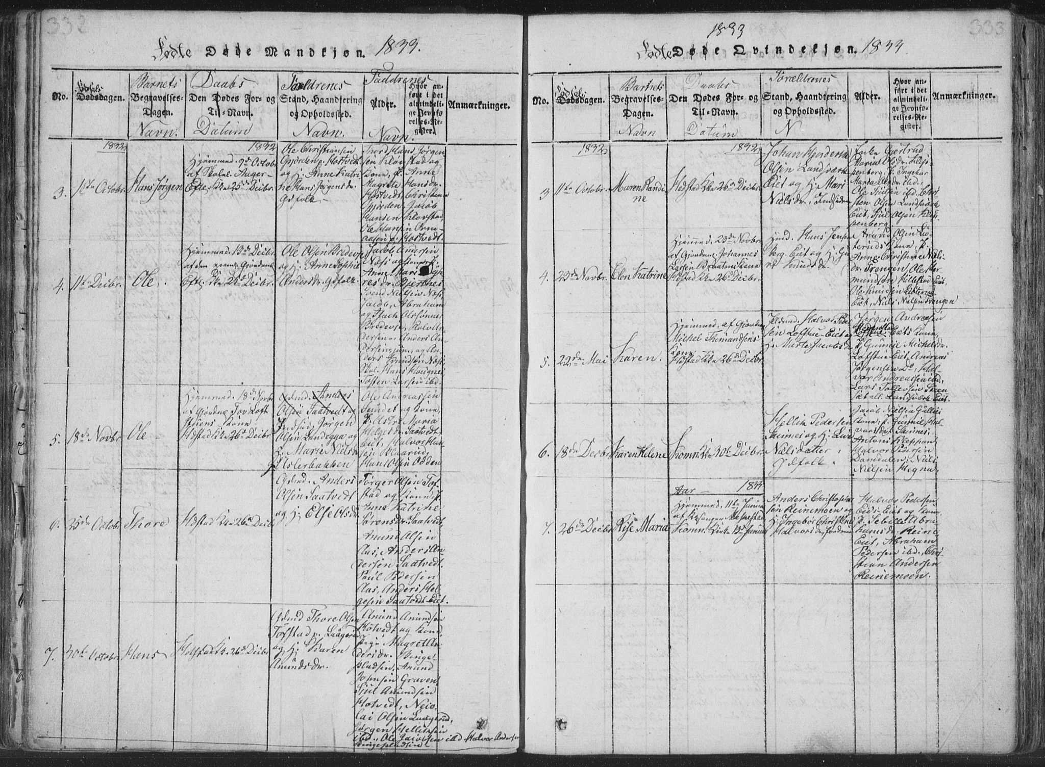 Sandsvær kirkebøker, AV/SAKO-A-244/F/Fa/L0004: Parish register (official) no. I 4, 1817-1839, p. 332-333