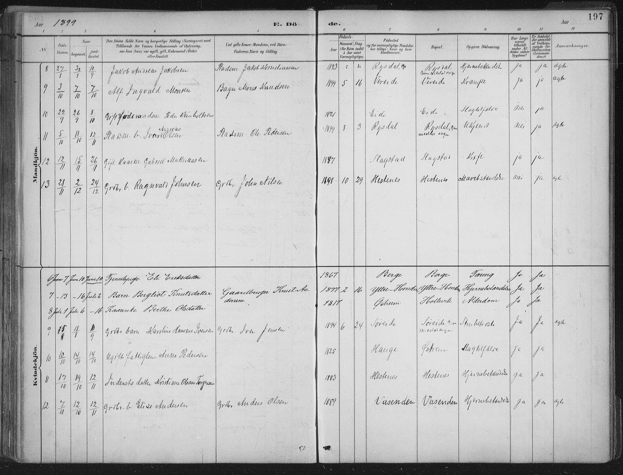 Gloppen sokneprestembete, AV/SAB-A-80101/H/Haa/Haab/L0001: Parish register (official) no. B  1, 1885-1905, p. 197