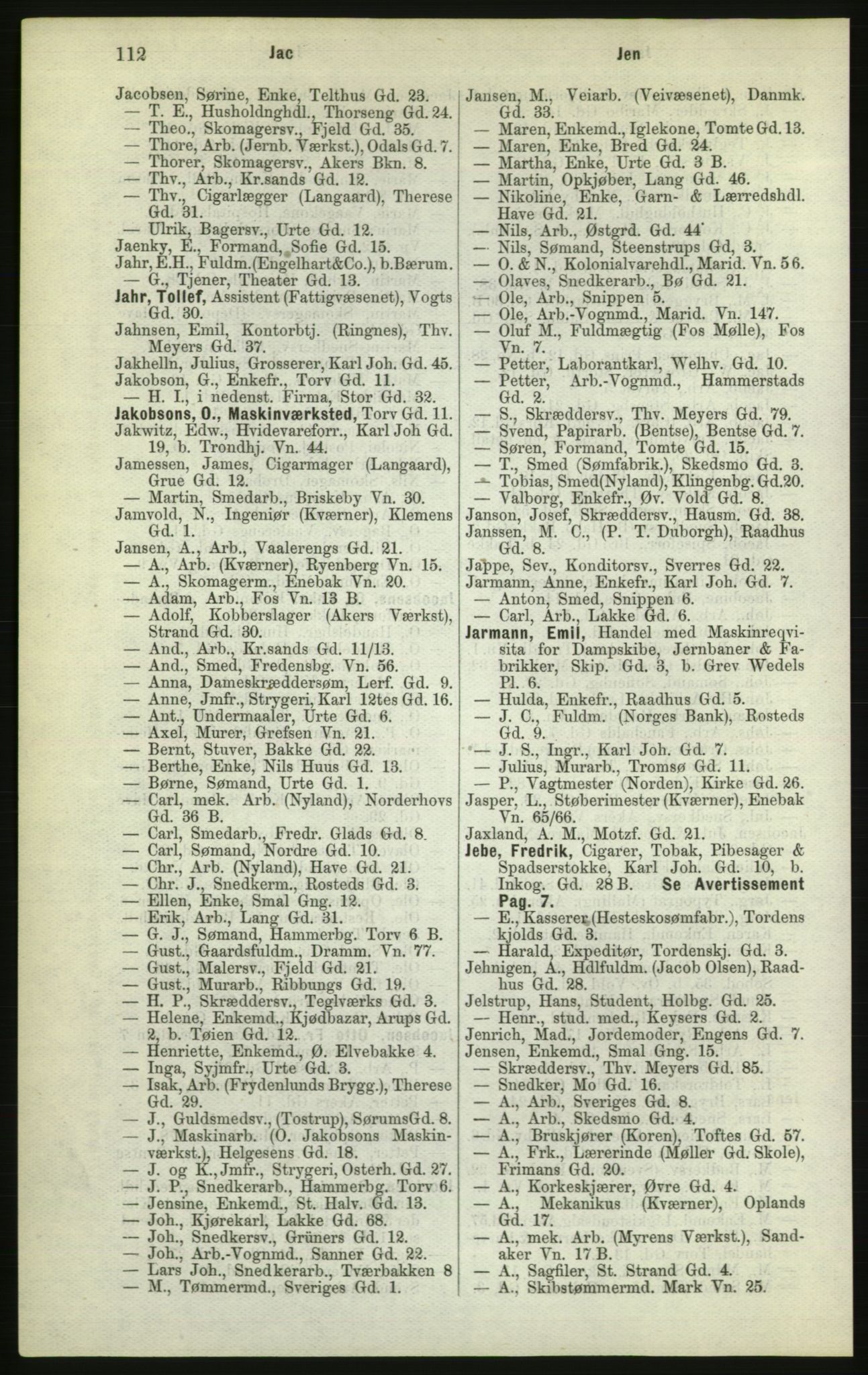 Kristiania/Oslo adressebok, PUBL/-, 1882, p. 112