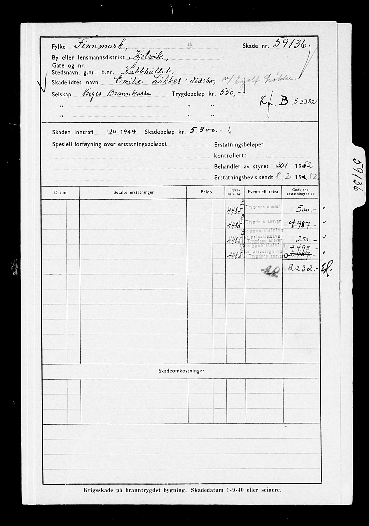 Krigsskadetrygdene for bygninger og løsøre, AV/RA-S-1548/V/L0014: --, 1940-1945, p. 4