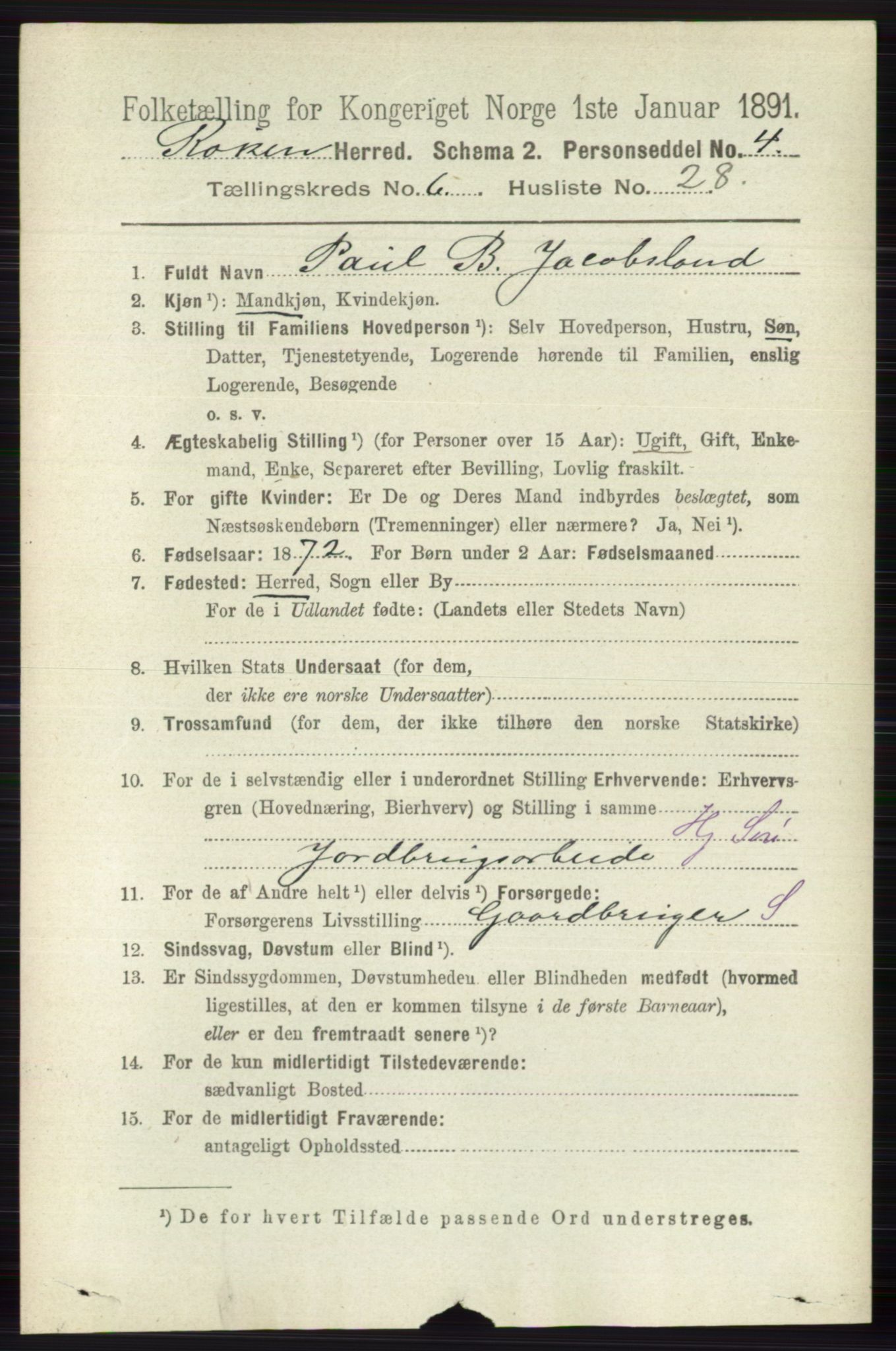 RA, 1891 census for 0627 Røyken, 1891, p. 3780