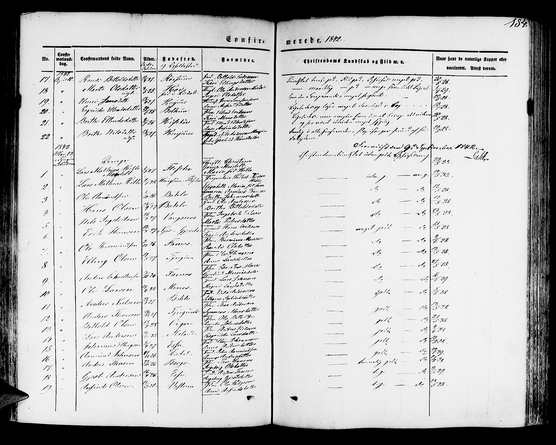 Leikanger sokneprestembete, AV/SAB-A-81001/H/Haa/Haaa/L0007: Parish register (official) no. A 7, 1838-1851, p. 184