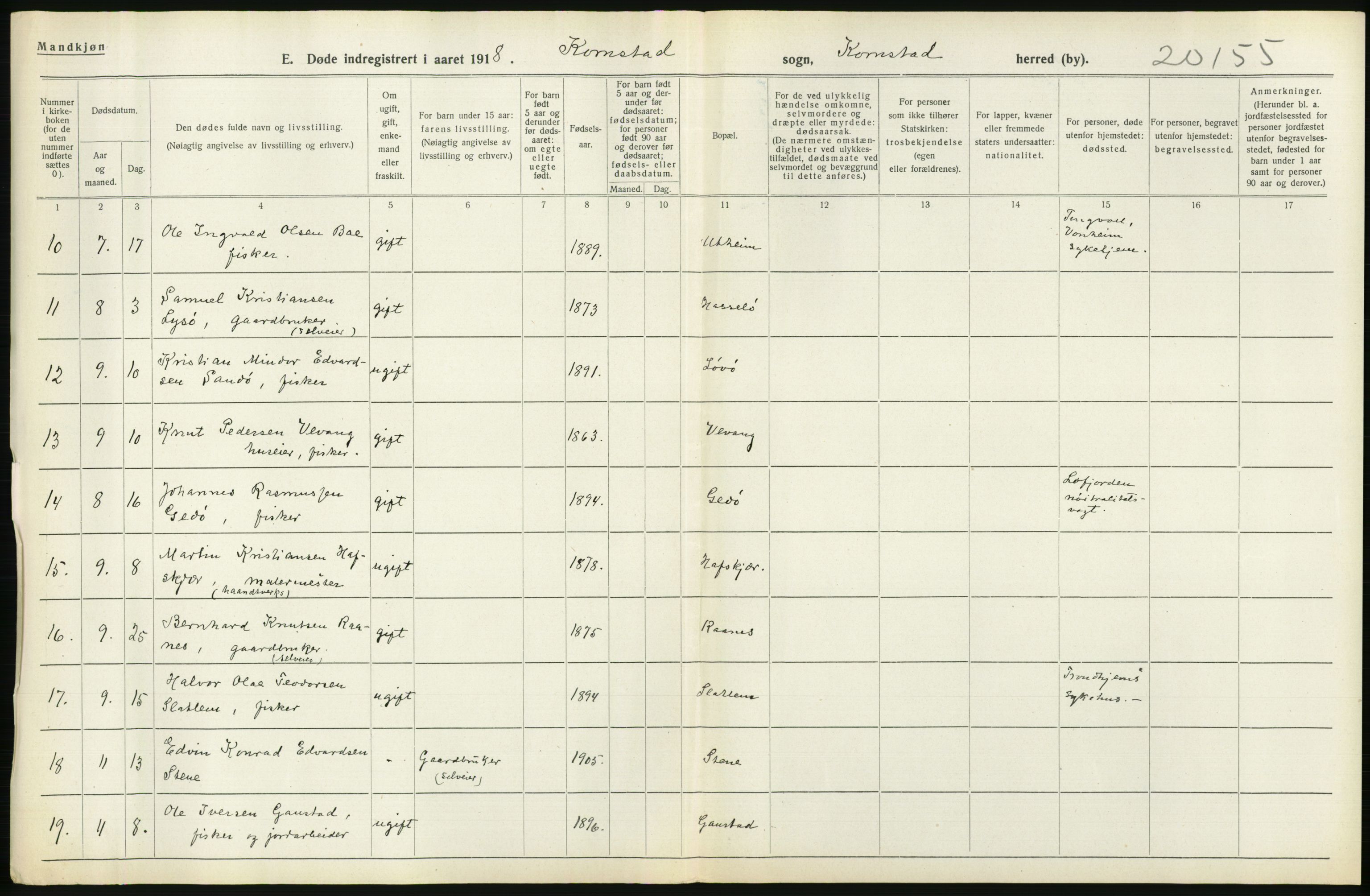 Statistisk sentralbyrå, Sosiodemografiske emner, Befolkning, RA/S-2228/D/Df/Dfb/Dfbh/L0045: Møre fylke: Døde. Bygder og byer., 1918, p. 474