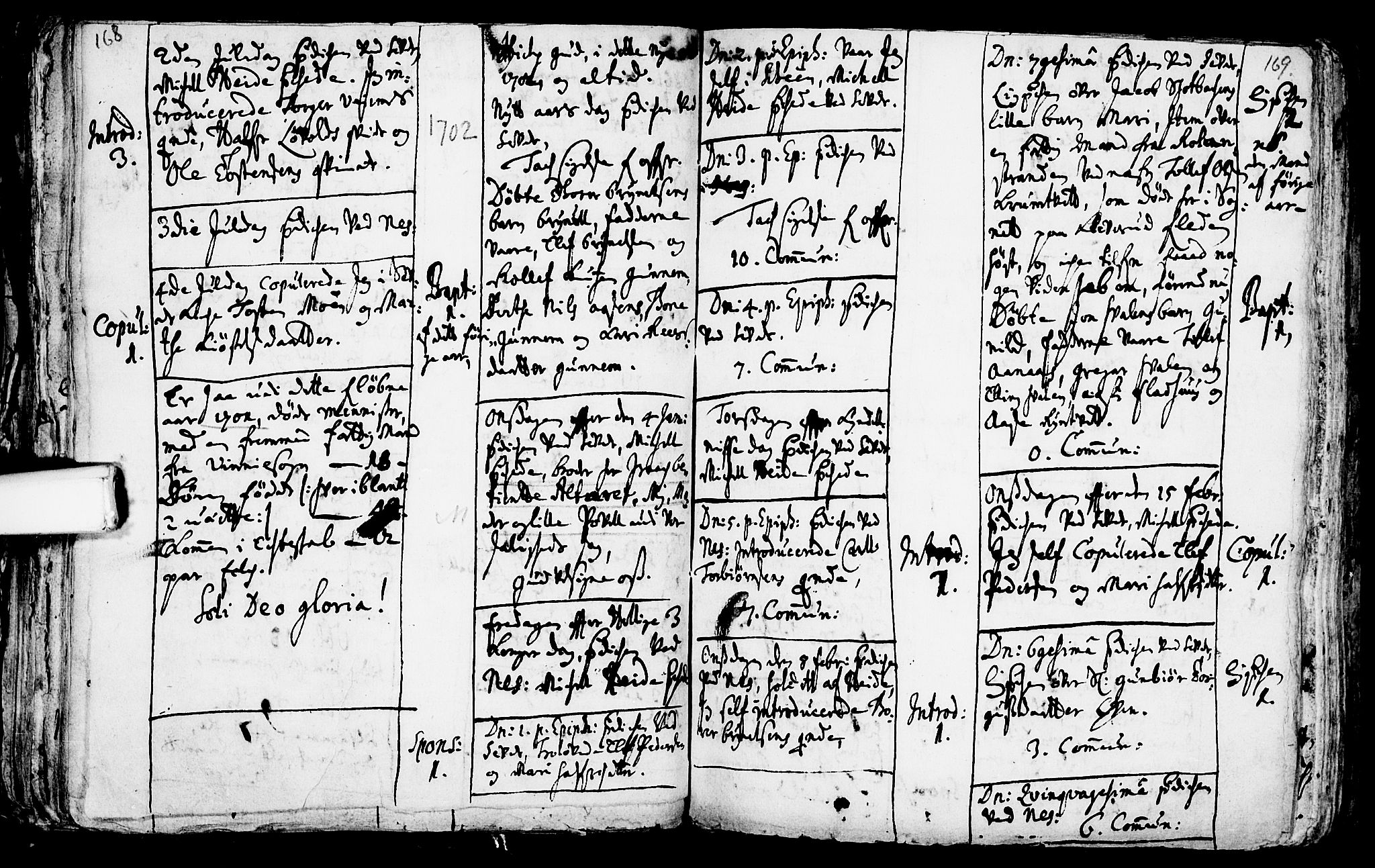 Sauherad kirkebøker, SAKO/A-298/F/Fa/L0002: Parish register (official) no. I 2, 1681-1720, p. 168-169