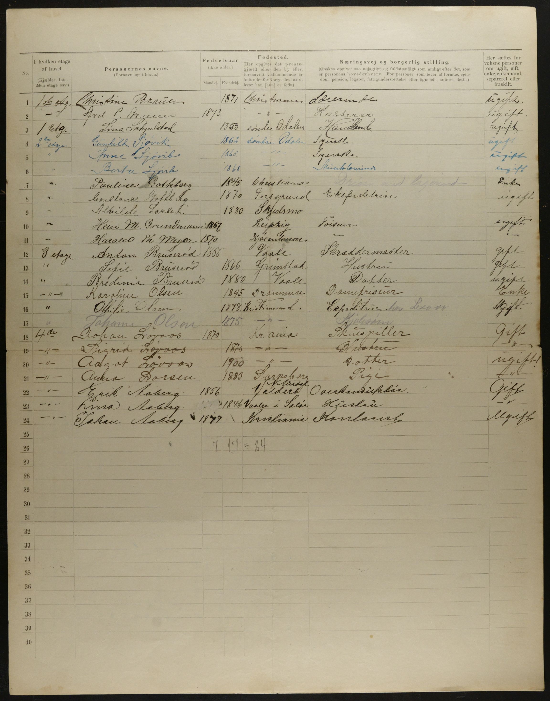 OBA, Municipal Census 1901 for Kristiania, 1901, p. 9107