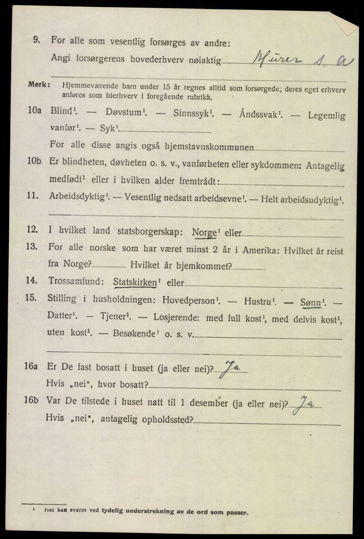 SAK, 1920 census for Tveit, 1920, p. 1481
