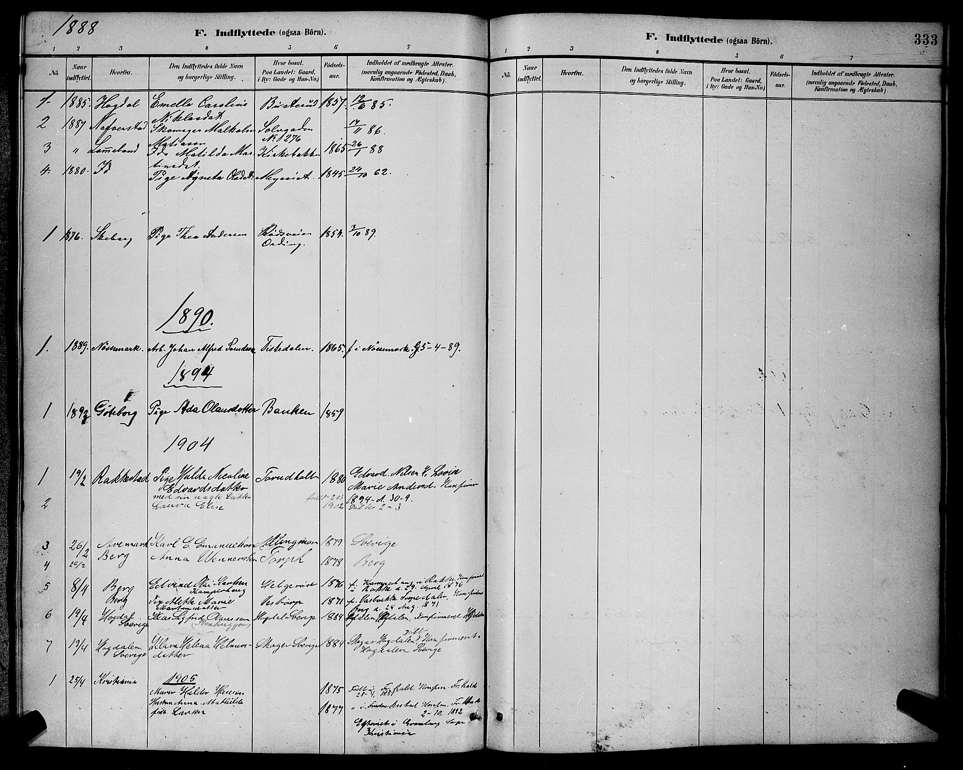 Halden prestekontor Kirkebøker, AV/SAO-A-10909/G/Ga/L0009: Parish register (copy) no. 9, 1885-1908, p. 333
