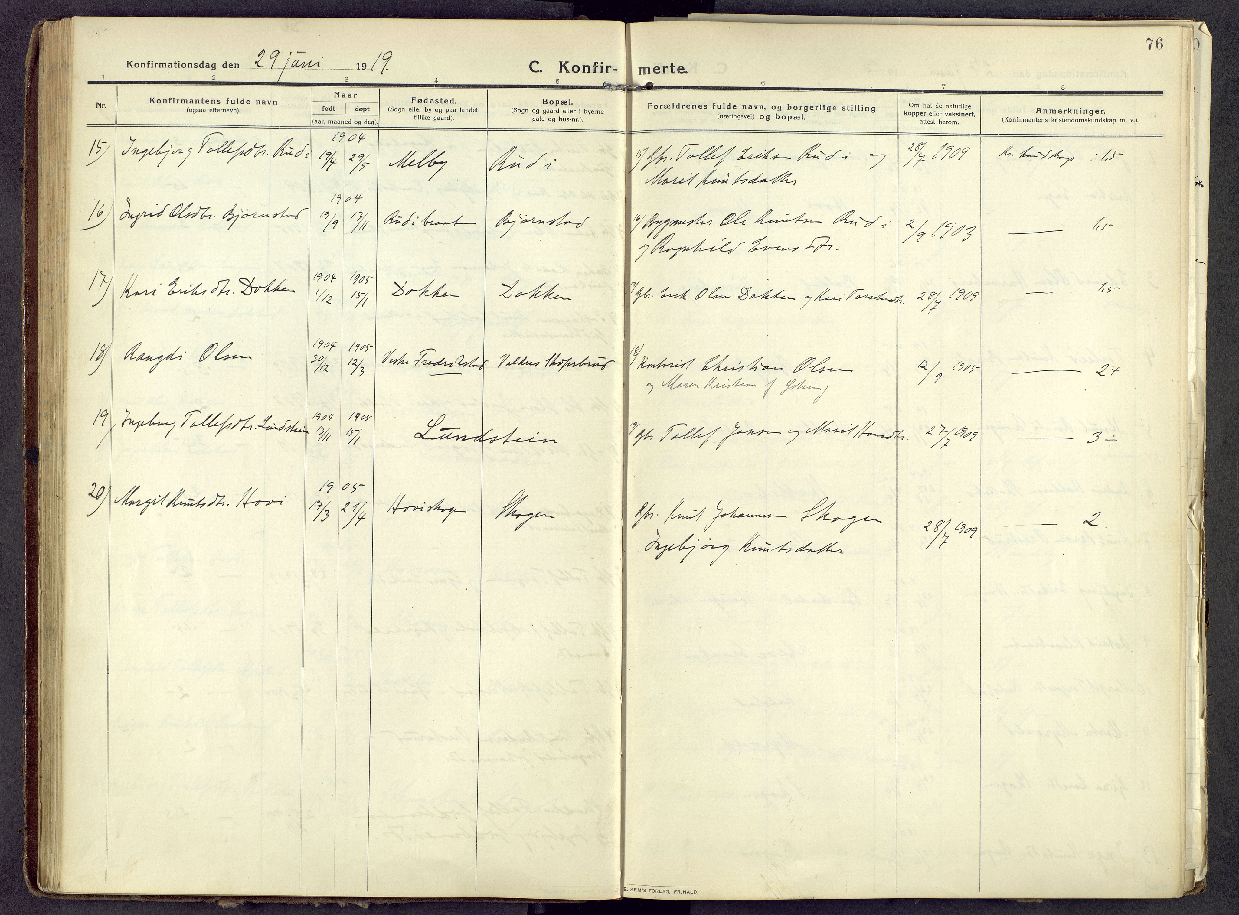 Øystre Slidre prestekontor, SAH/PREST-138/H/Ha/Haa/L0006: Parish register (official) no. 6, 1911-1931, p. 76