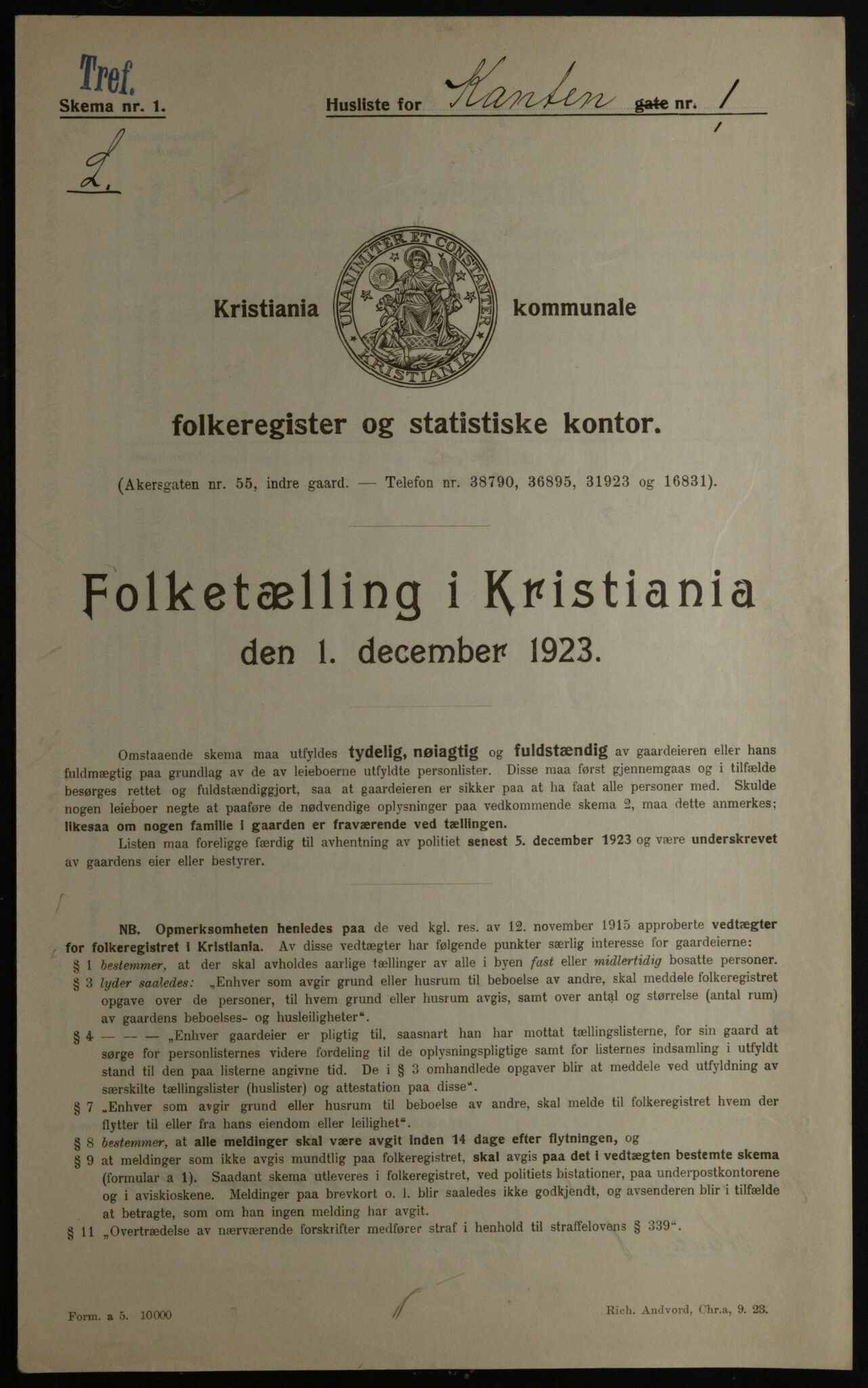 OBA, Municipal Census 1923 for Kristiania, 1923, p. 53939