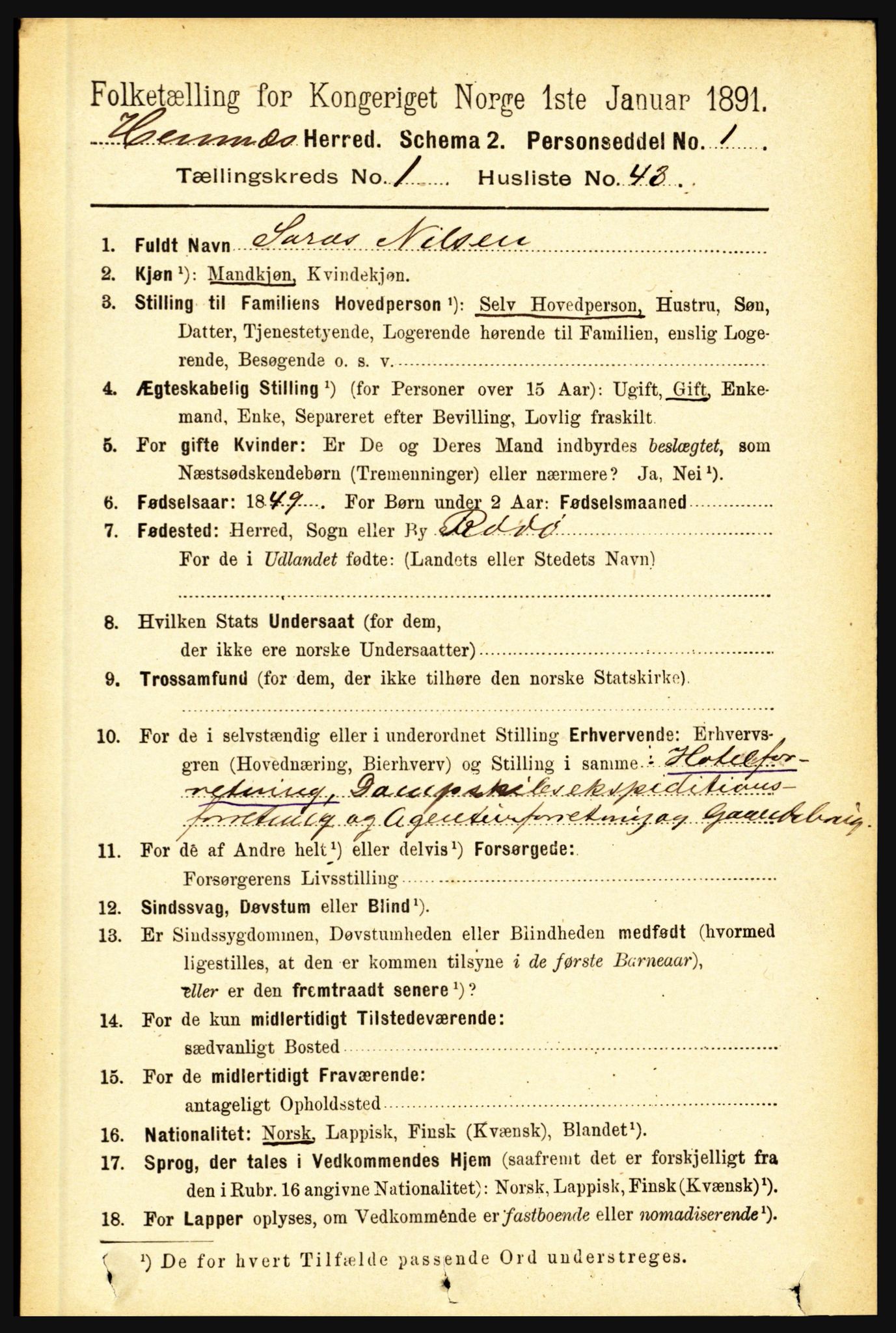 RA, 1891 census for 1832 Hemnes, 1891, p. 497