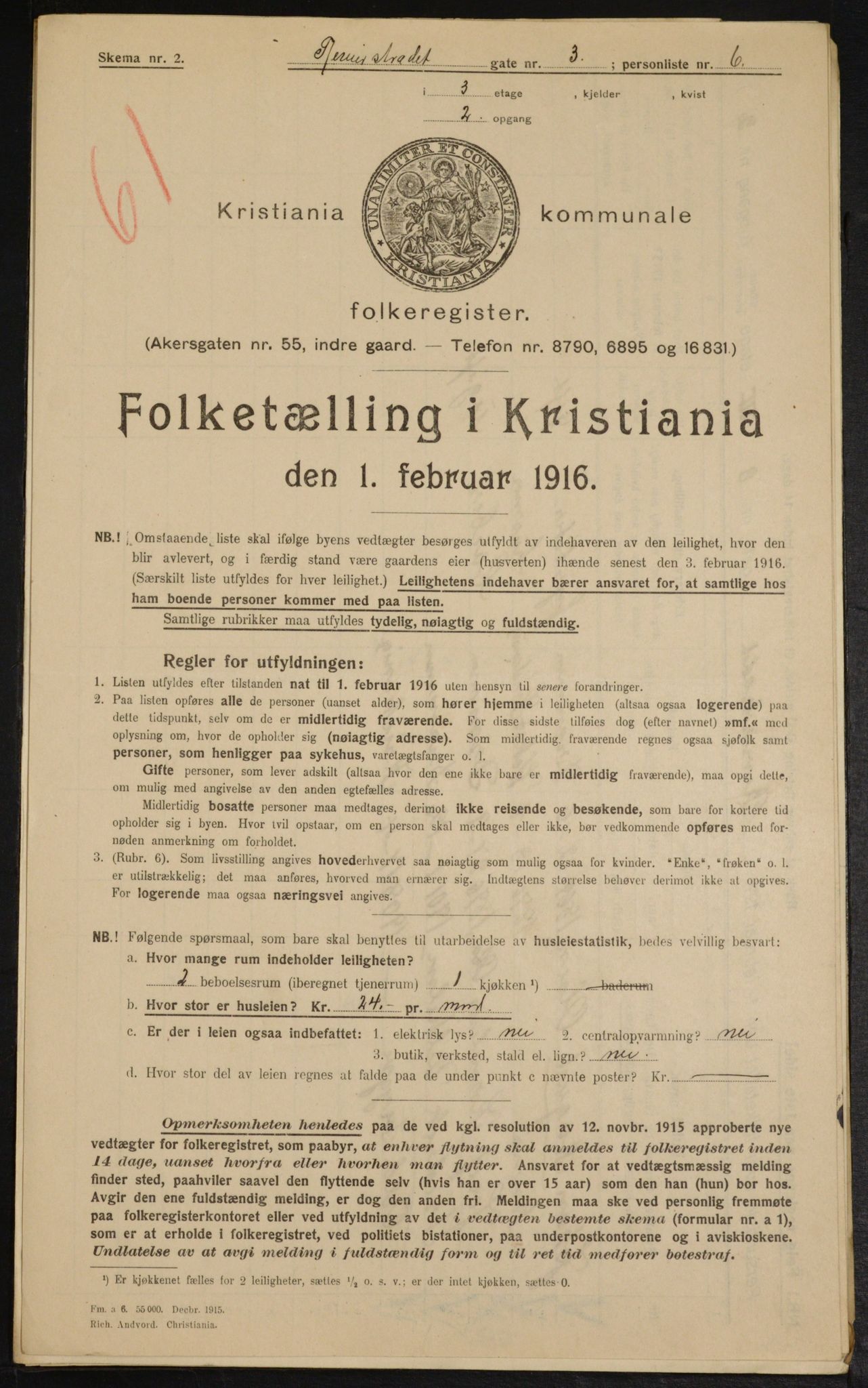 OBA, Municipal Census 1916 for Kristiania, 1916, p. 85017