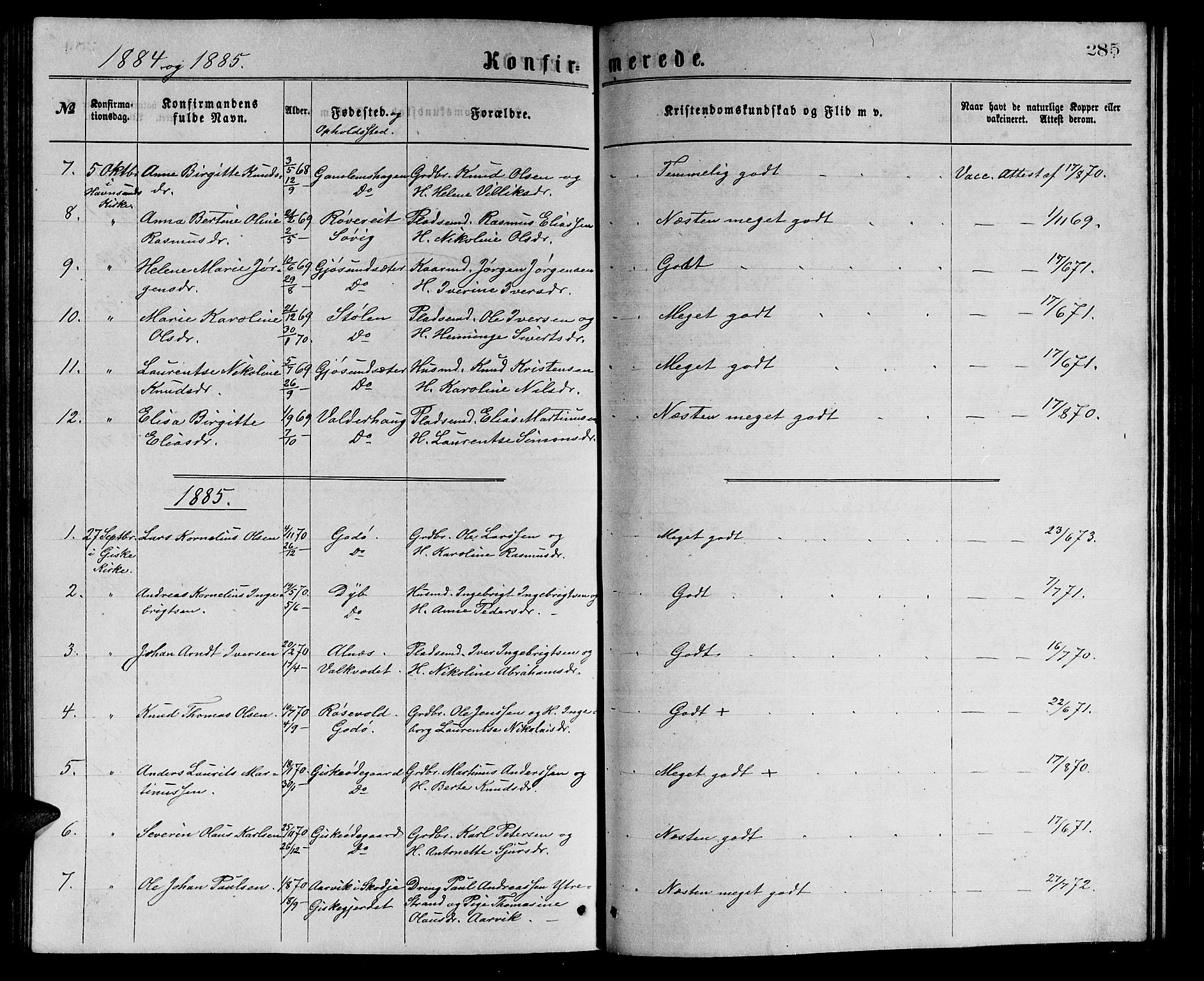 Ministerialprotokoller, klokkerbøker og fødselsregistre - Møre og Romsdal, AV/SAT-A-1454/528/L0429: Parish register (copy) no. 528C10, 1872-1886, p. 285