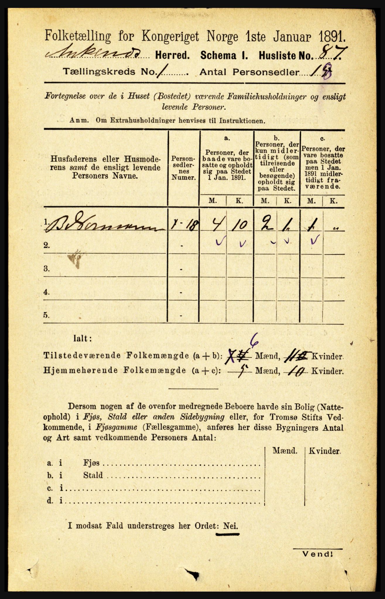 RA, 1891 census for 1855 Ankenes, 1891, p. 103