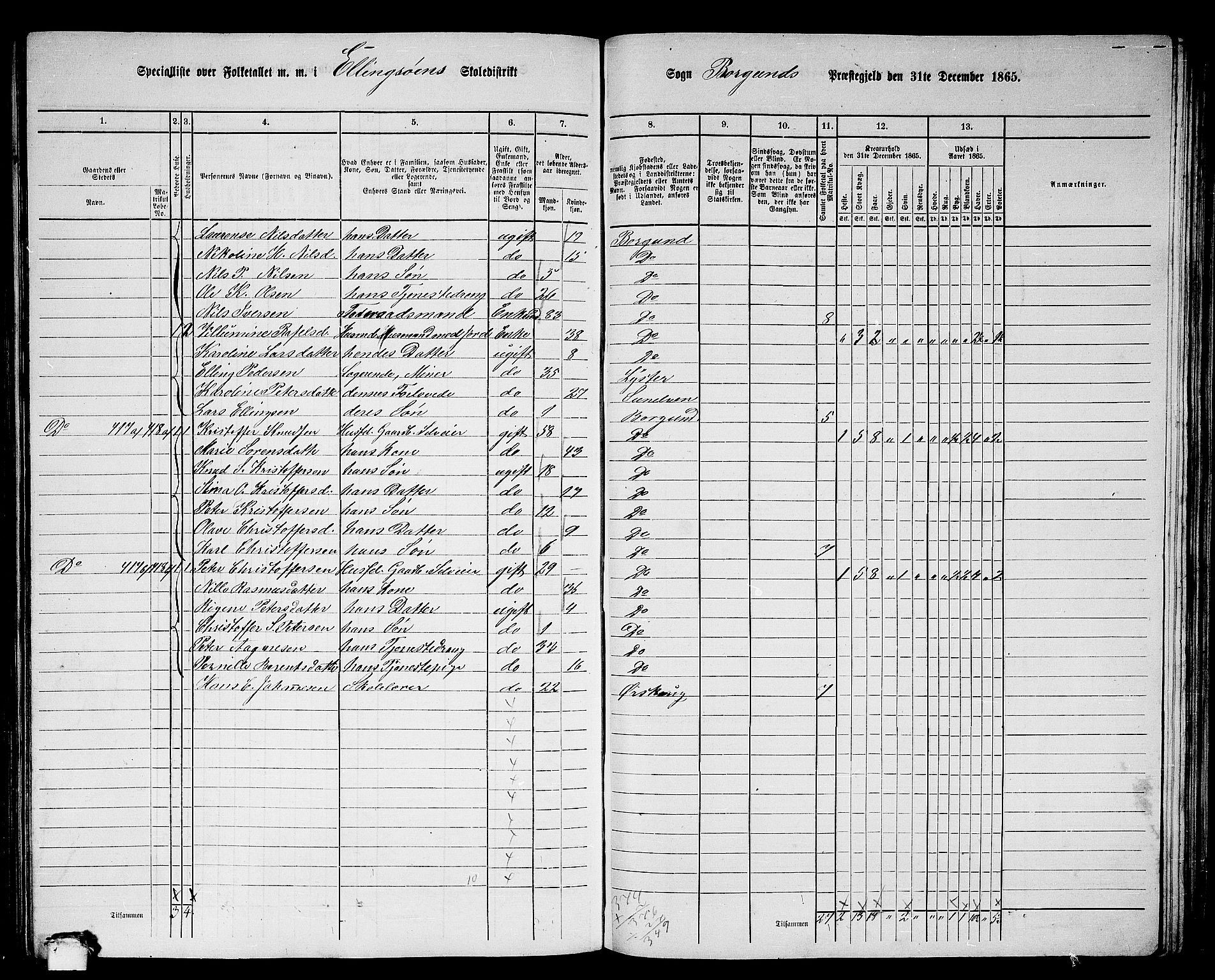 RA, 1865 census for Borgund, 1865, p. 206