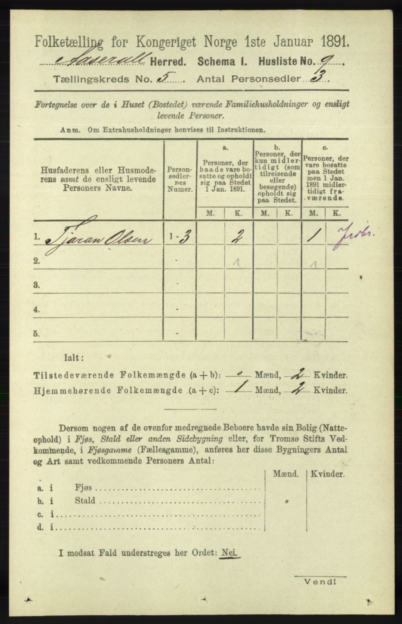 RA, 1891 census for 1026 Åseral, 1891, p. 1424