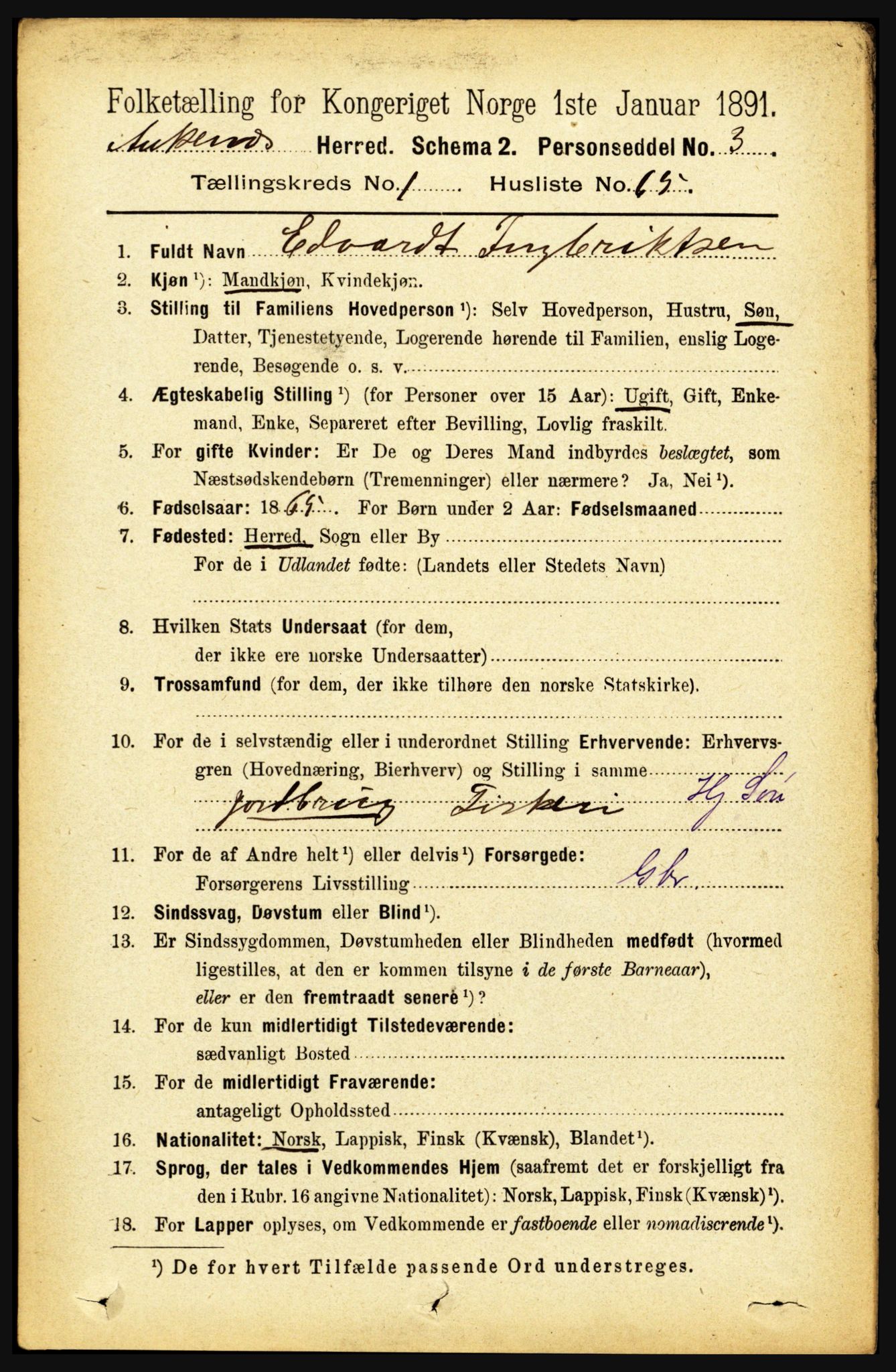 RA, 1891 census for 1855 Ankenes, 1891, p. 549