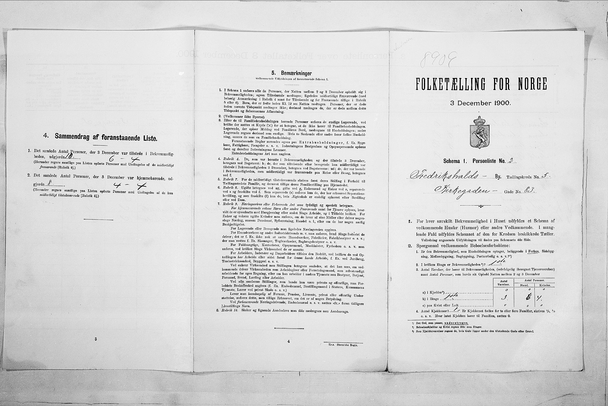 SAO, 1900 census for Fredrikshald, 1900