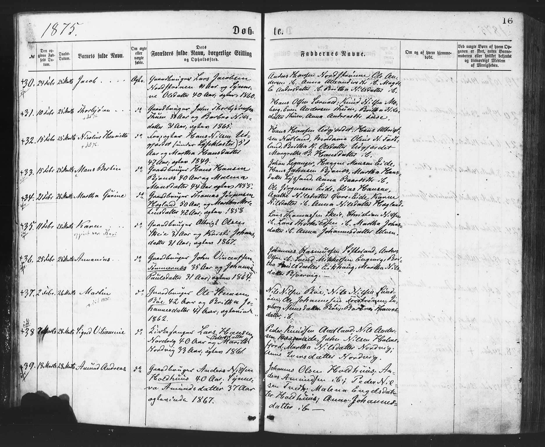 Os sokneprestembete, SAB/A-99929: Parish register (official) no. A 18, 1874-1884, p. 16