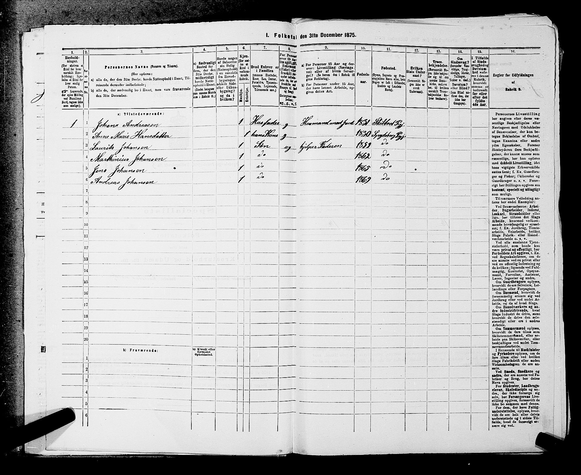 RA, 1875 census for 0123P Spydeberg, 1875, p. 415
