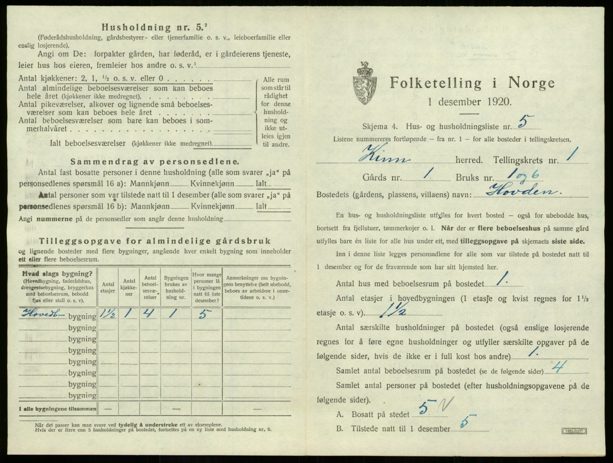 SAB, 1920 census for Kinn, 1920, p. 122