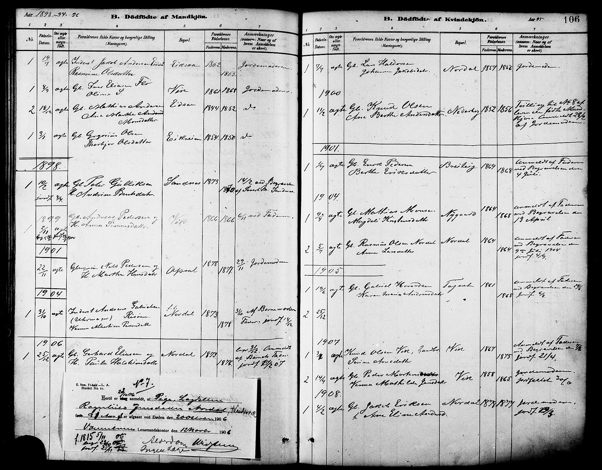 Ministerialprotokoller, klokkerbøker og fødselsregistre - Møre og Romsdal, AV/SAT-A-1454/502/L0027: Parish register (copy) no. 502C01, 1878-1908, p. 106