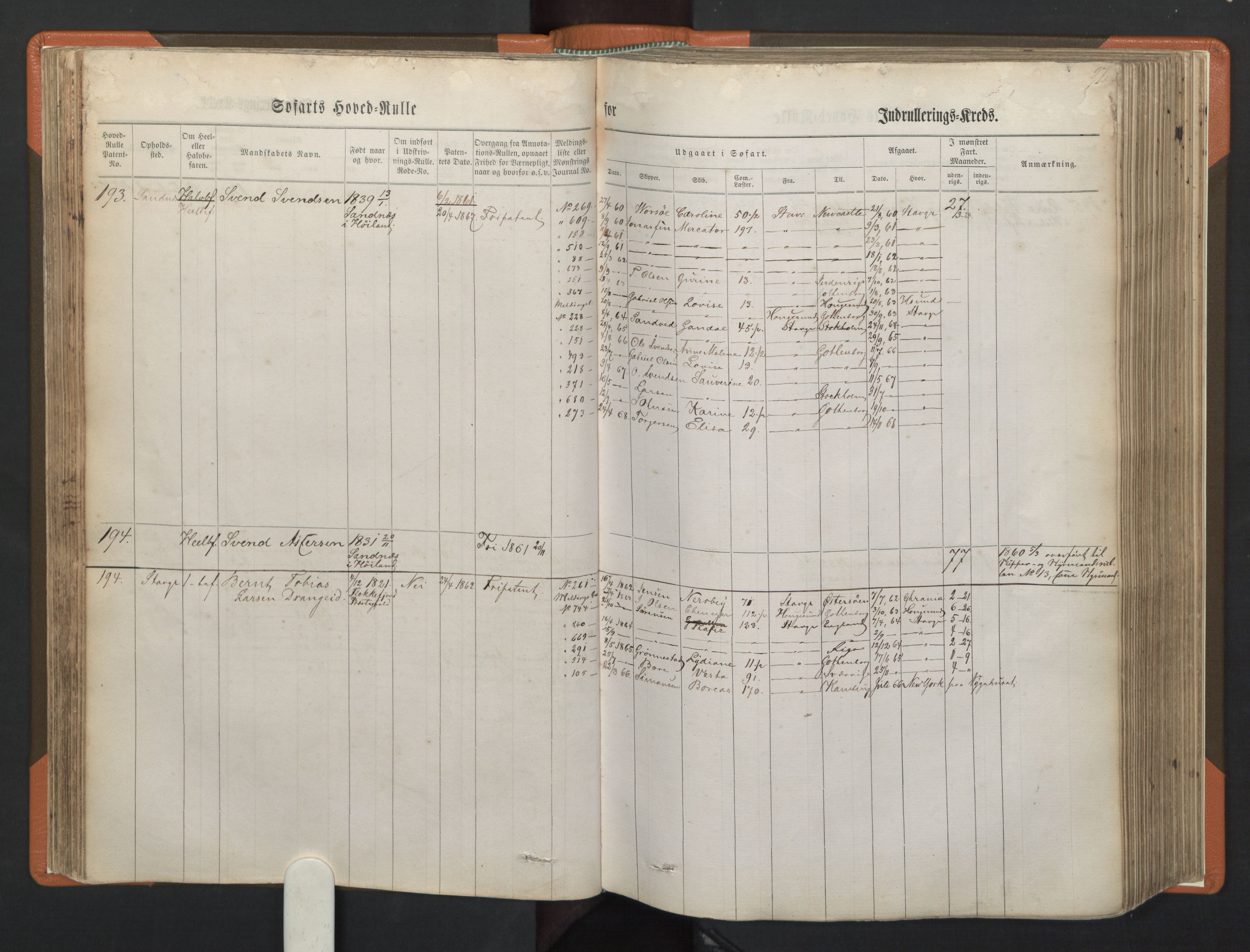 Stavanger sjømannskontor, AV/SAST-A-102006/F/Fb/Fbb/L0001: Sjøfartshovedrulle, patentnr. 1-720 (del 1), 1860-1863, p. 100