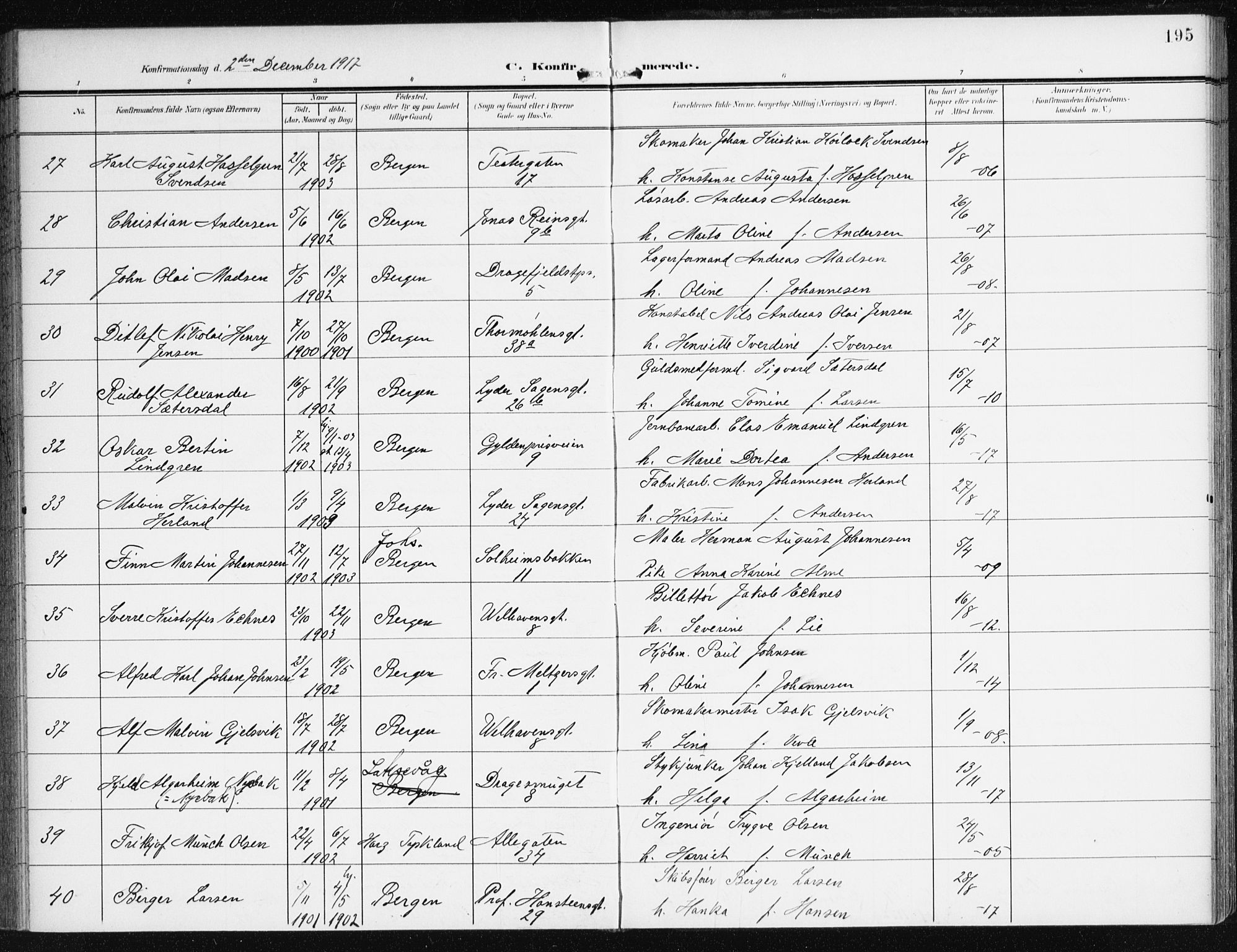 Johanneskirken sokneprestembete, AV/SAB-A-76001/H/Haa/L0009: Parish register (official) no. C 2, 1907-1924, p. 195