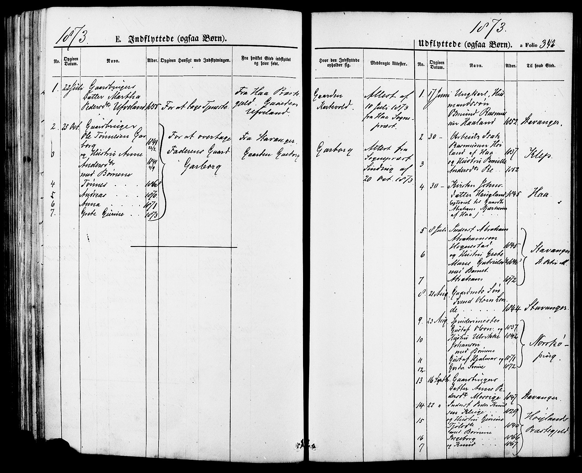 Lye sokneprestkontor, SAST/A-101794/001/30BA/L0008: Parish register (official) no. A 7, 1872-1881, p. 342
