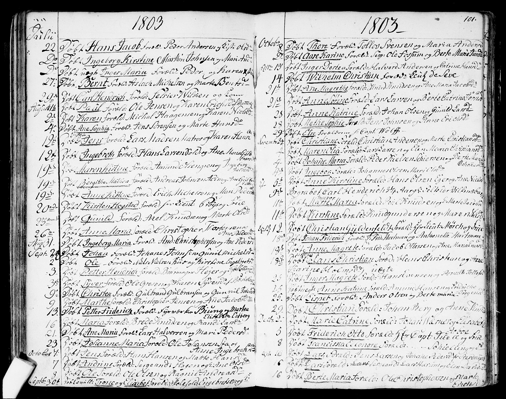 Garnisonsmenigheten Kirkebøker, AV/SAO-A-10846/G/Ga/L0001: Parish register (copy) no. 1, 1796-1814, p. 100-101