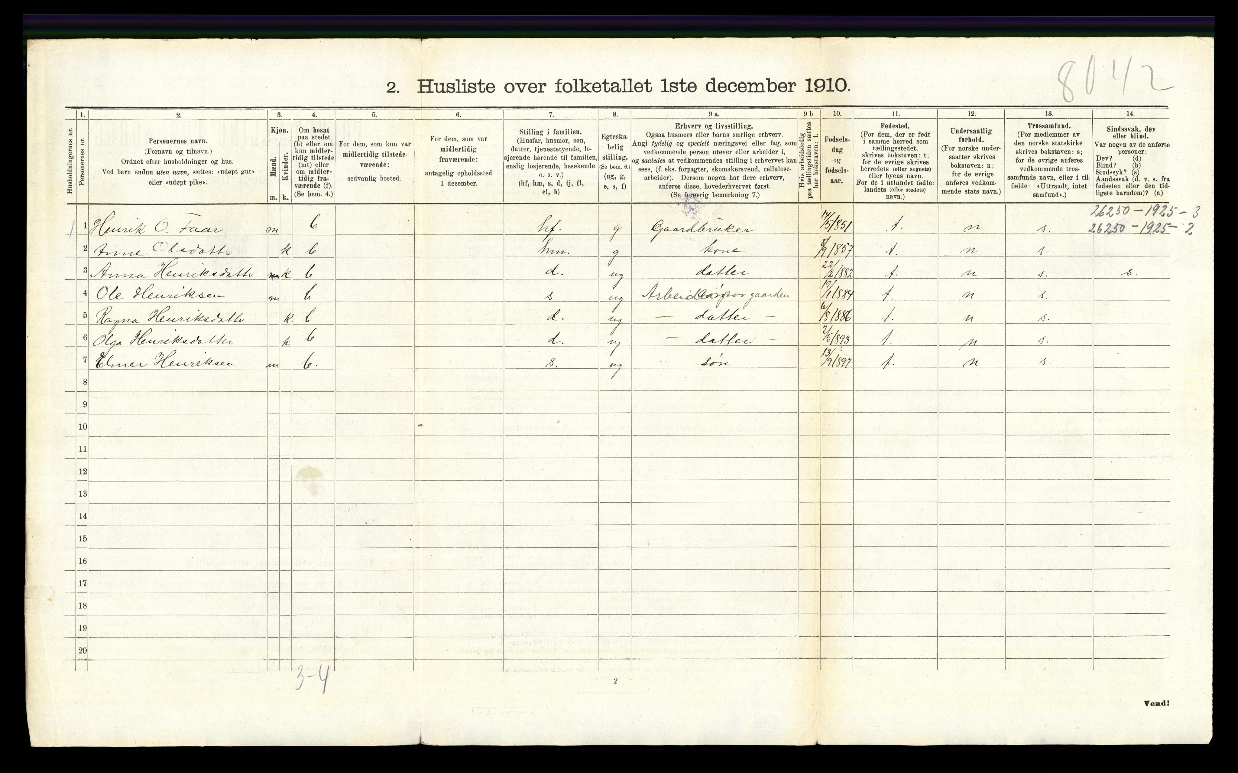 RA, 1910 census for Nord-Aurdal, 1910, p. 466