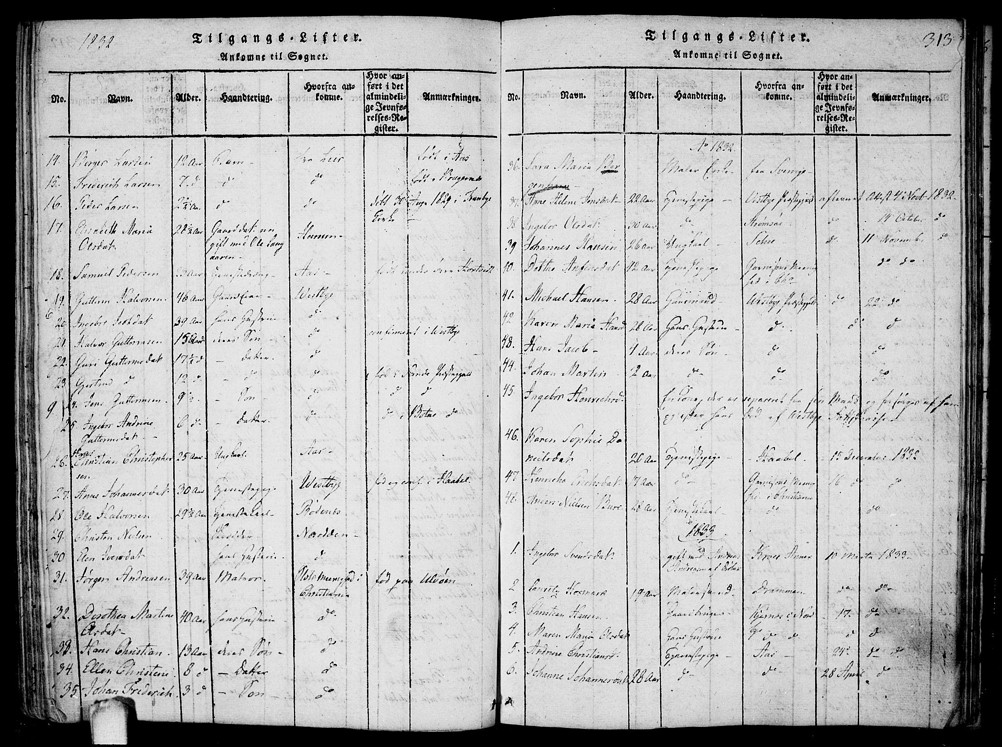 Drøbak prestekontor Kirkebøker, SAO/A-10142a/F/Fa/L0001: Parish register (official) no. I 1, 1816-1842, p. 313
