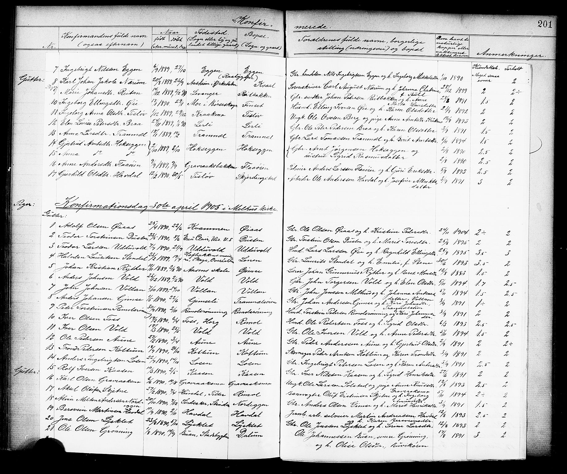 Ministerialprotokoller, klokkerbøker og fødselsregistre - Sør-Trøndelag, SAT/A-1456/691/L1094: Parish register (copy) no. 691C05, 1879-1911, p. 201b